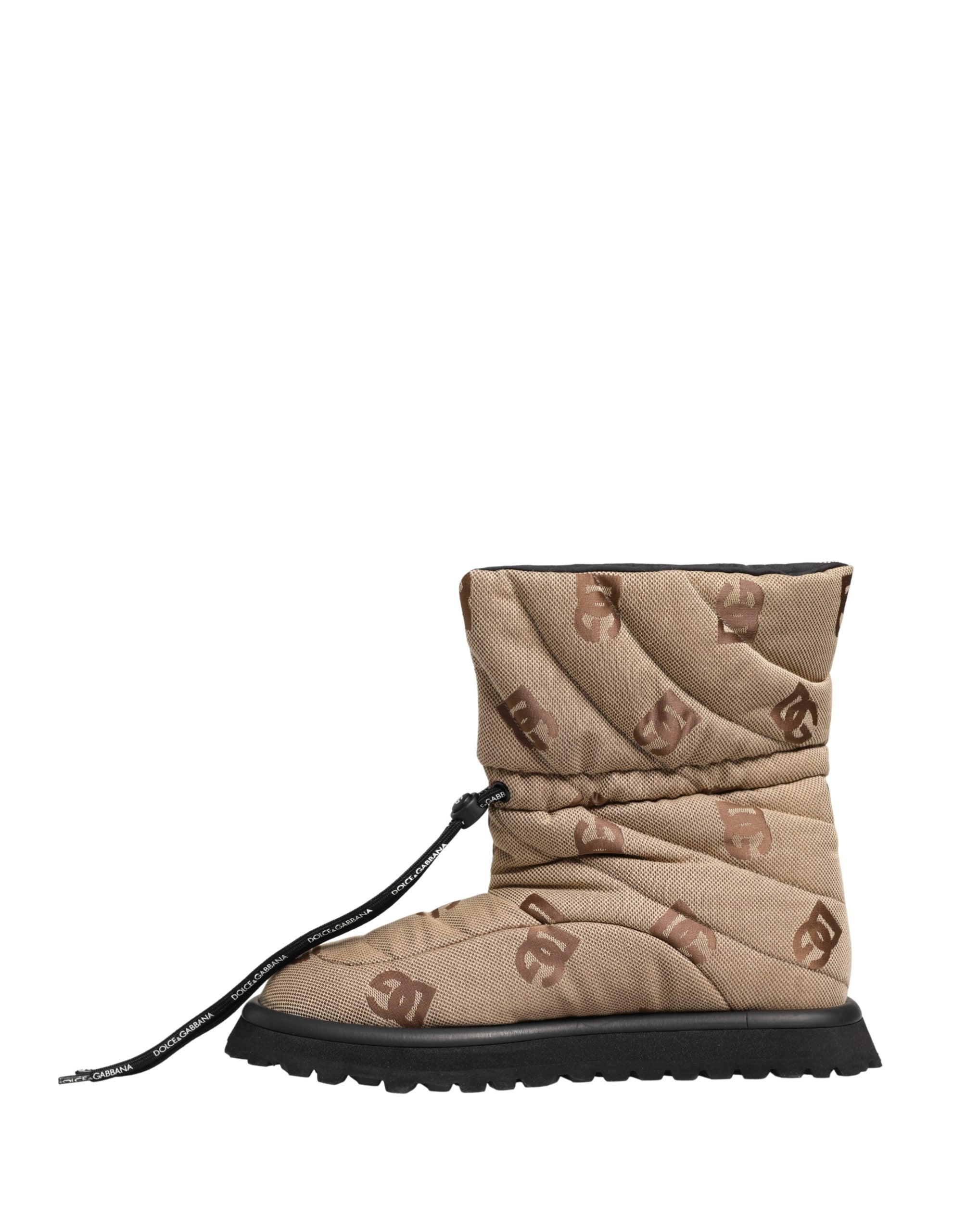Dolce & Gabbana Brown Logo Print Lace Up Snow Boots Men's Shoes