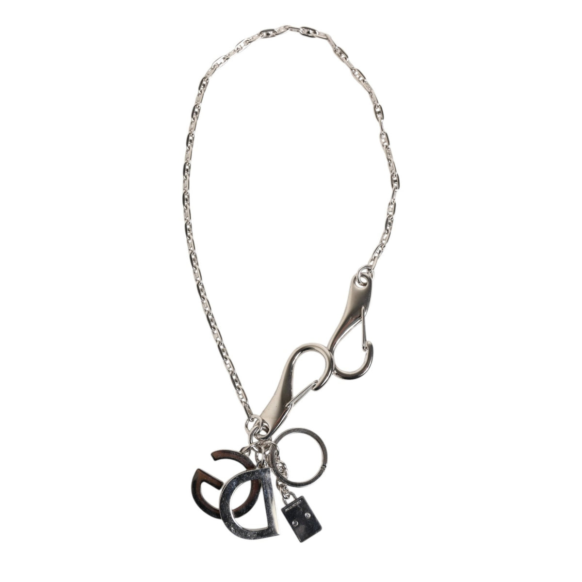 Dolce & Gabbana Silver Tone DG Logo Keychain Key Holder Bag Charm Women's Keyring
