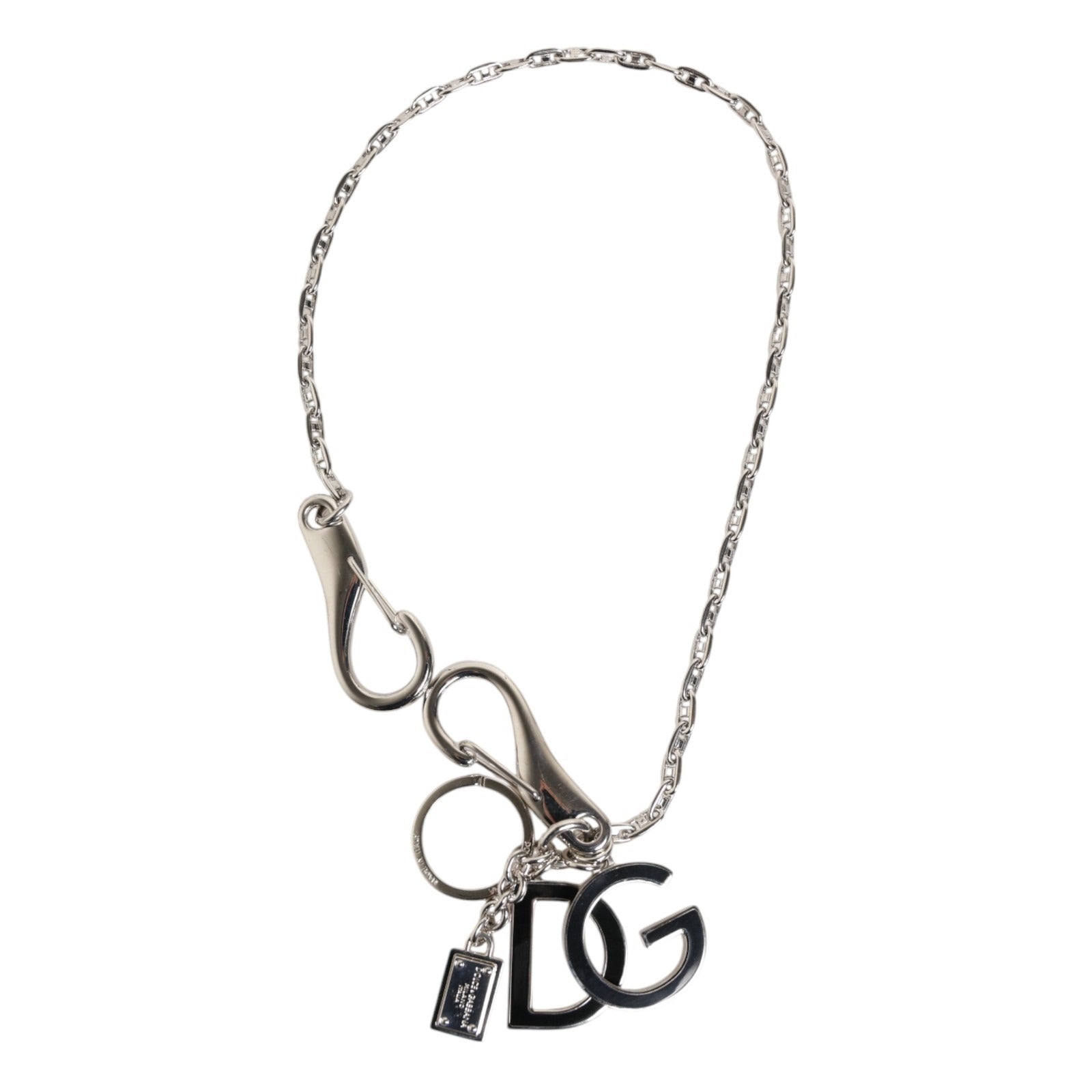 Dolce & Gabbana Silver Tone DG Logo Keychain Key Holder Bag Charm Women's Keyring