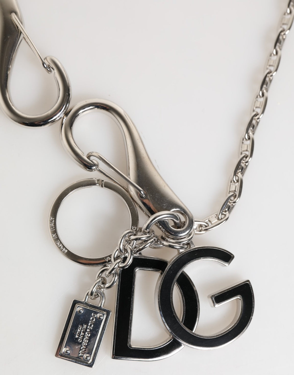 Dolce & Gabbana Silver Tone DG Logo Keychain Key Holder Bag Charm Women's Keyring