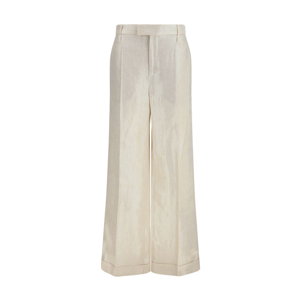 Brunello Cucinelli Beige Silk Casual Women's Pants