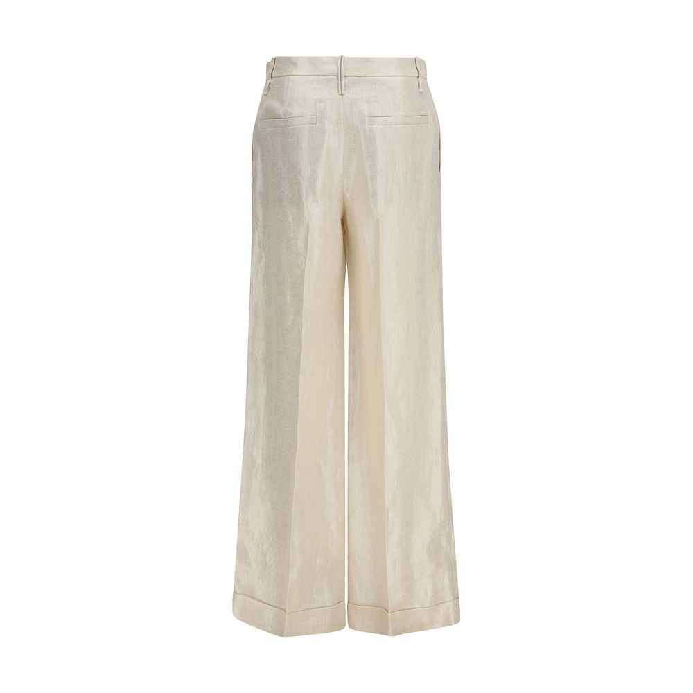 Brunello Cucinelli Beige Silk Casual Women's Pants