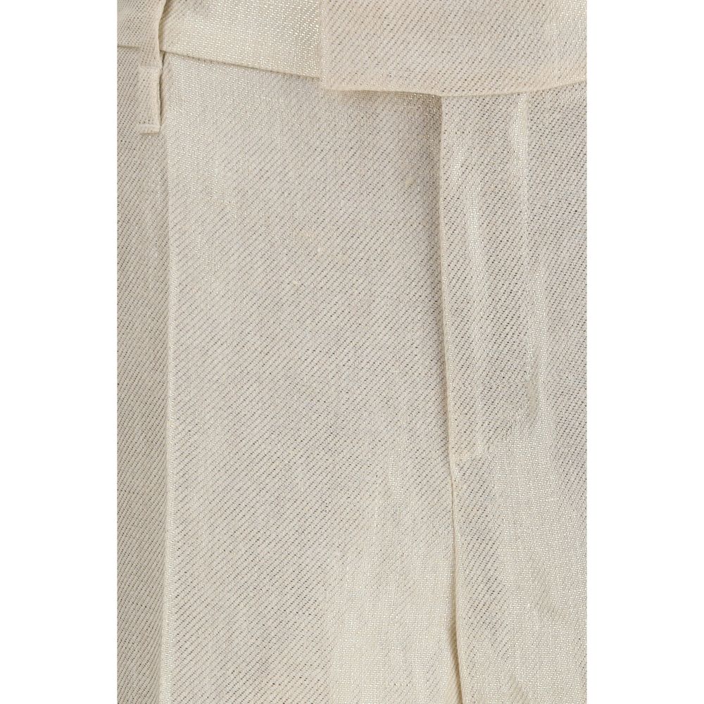 Brunello Cucinelli Beige Silk Casual Women's Pants