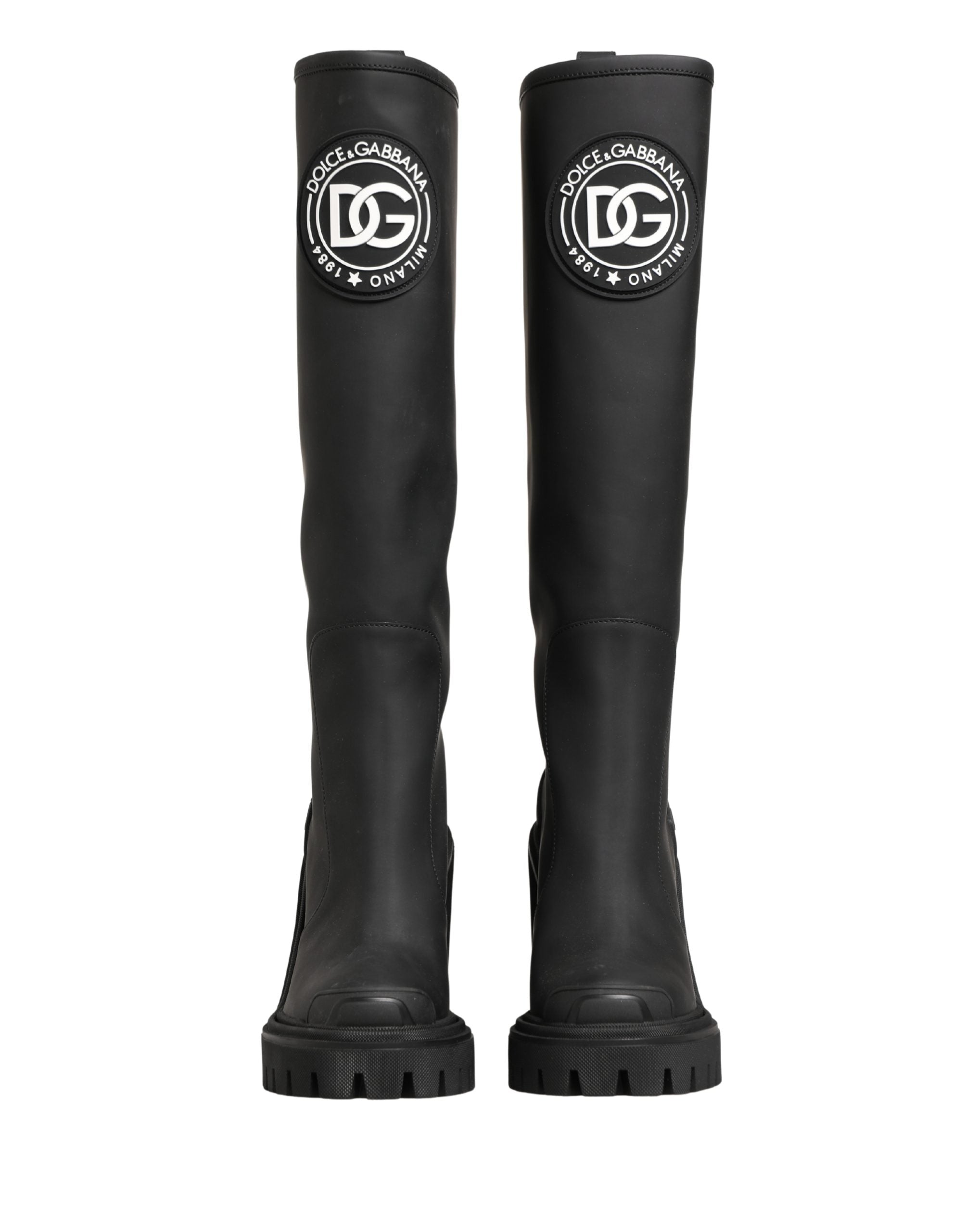 Dolce & Gabbana Black Rubberised Leather High Boots Women's Shoes
