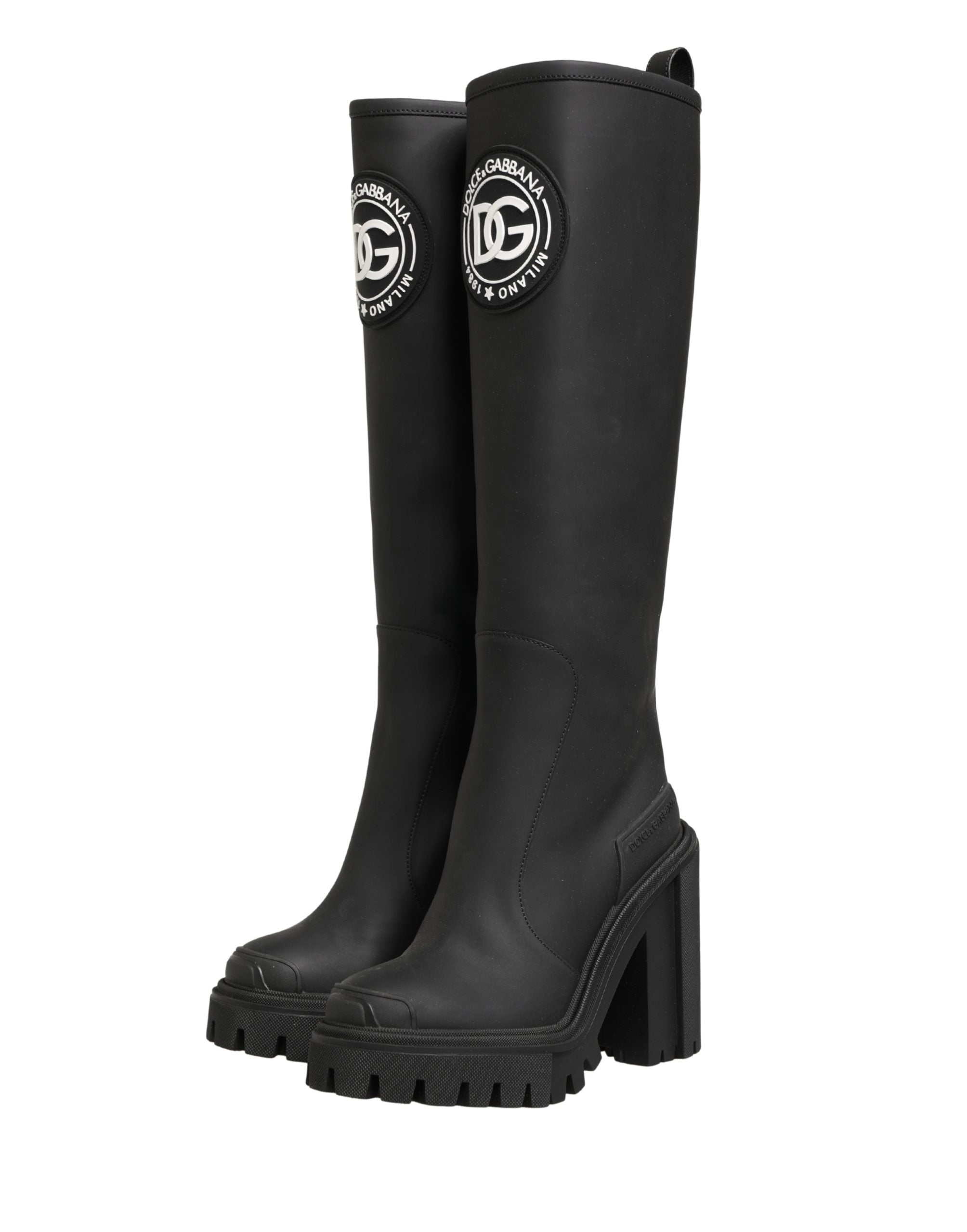 Dolce & Gabbana Black Rubberised Leather High Boots Women's Shoes