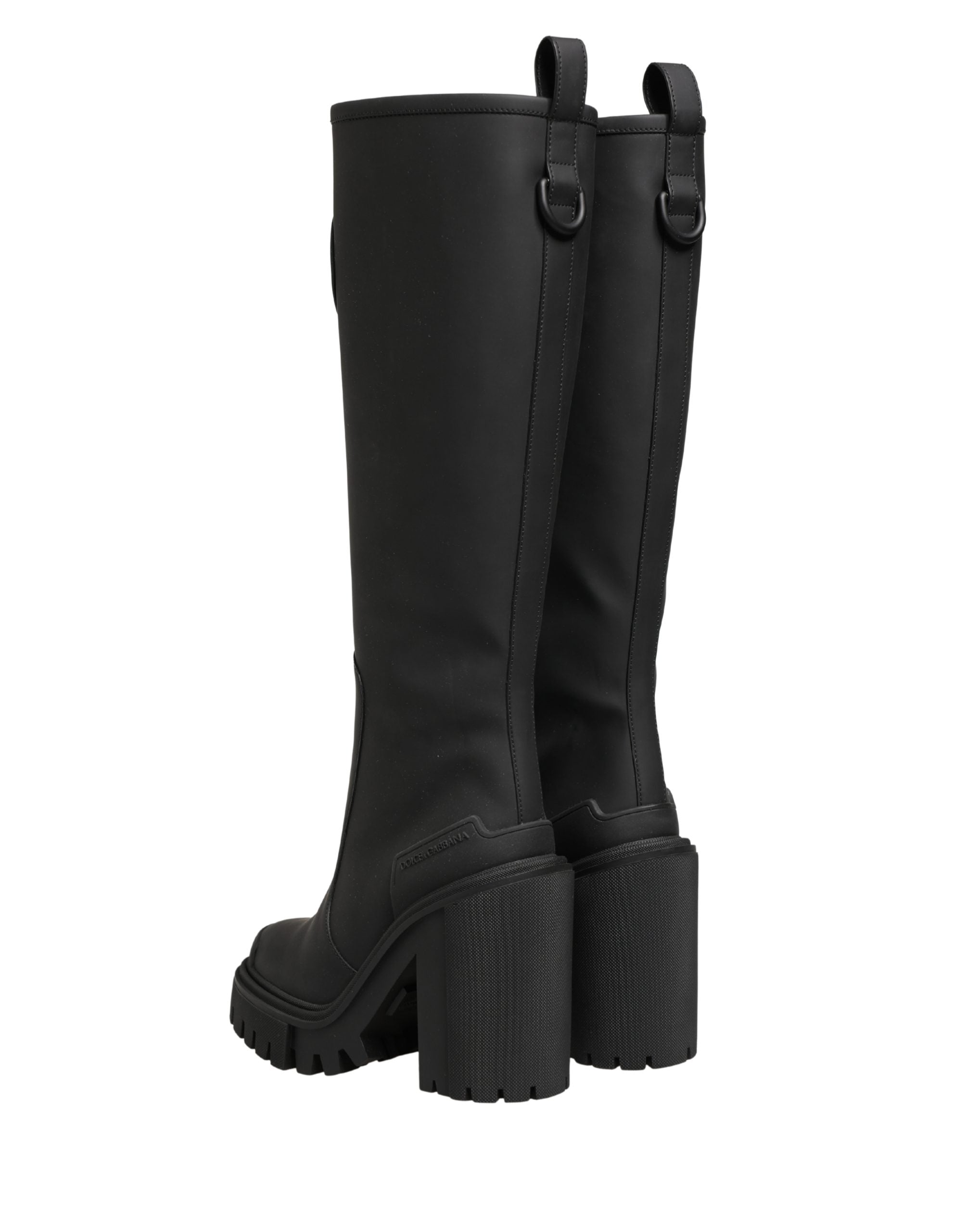 Dolce & Gabbana Black Rubberised Leather High Boots Women's Shoes