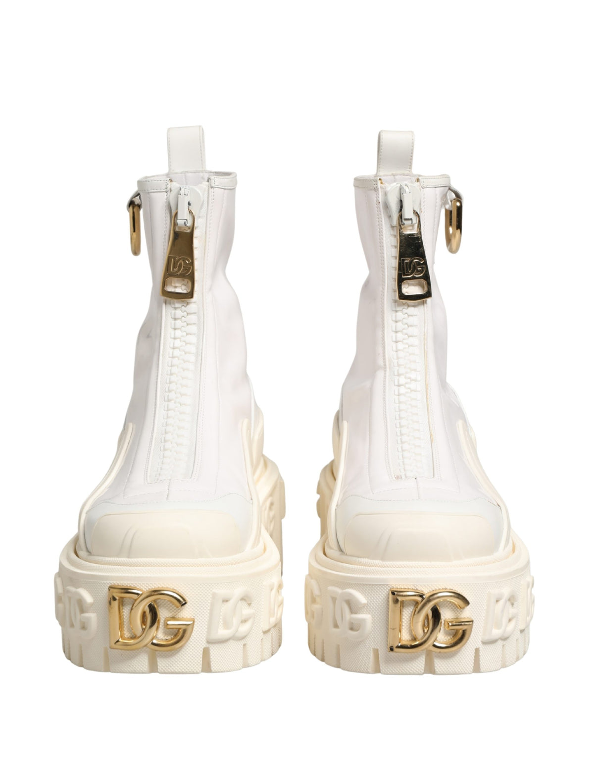Dolce & Gabbana White Leather Rubber Logo Ankle Boots Women's Shoes