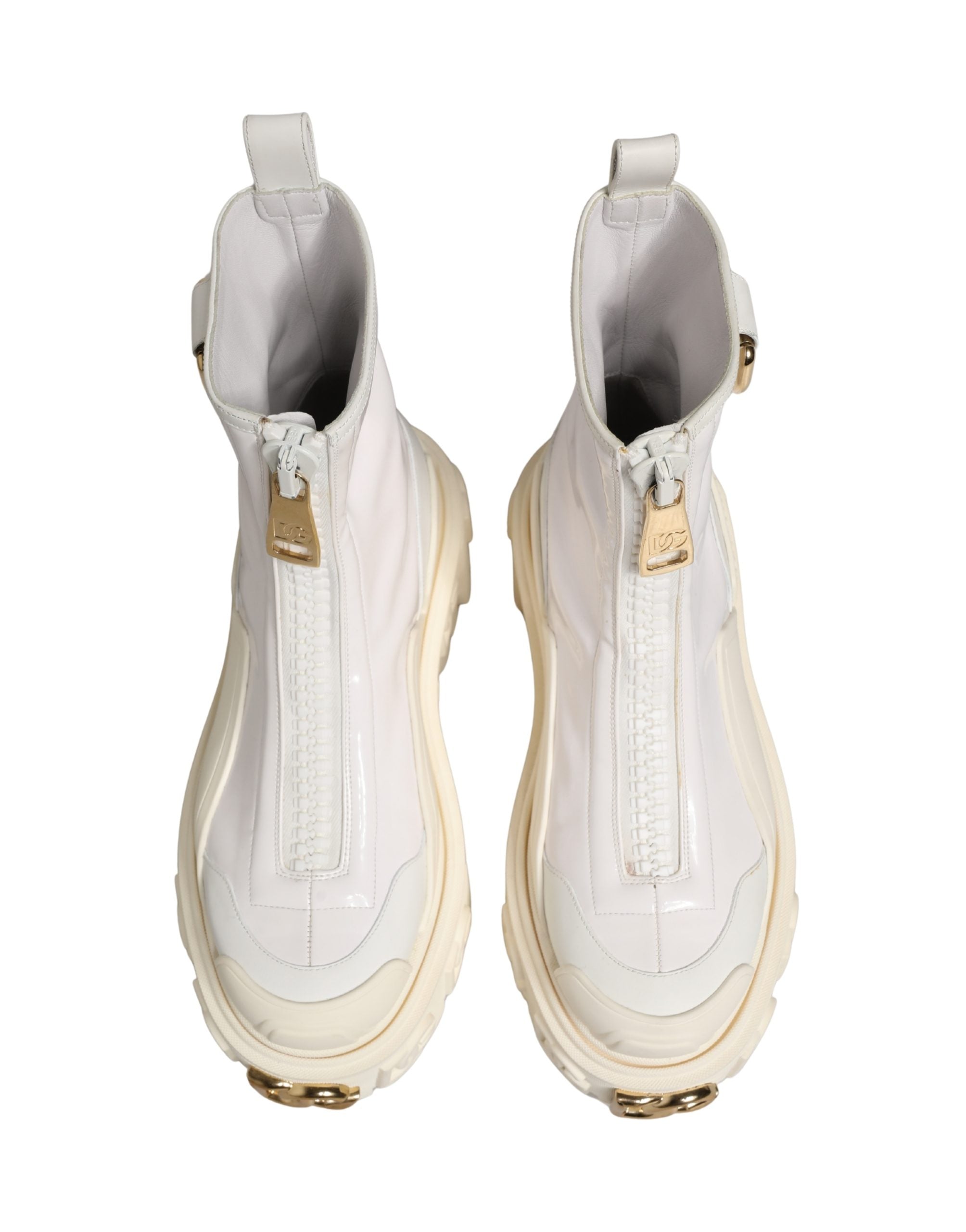 Dolce & Gabbana White Leather Rubber Logo Ankle Boots Women's Shoes
