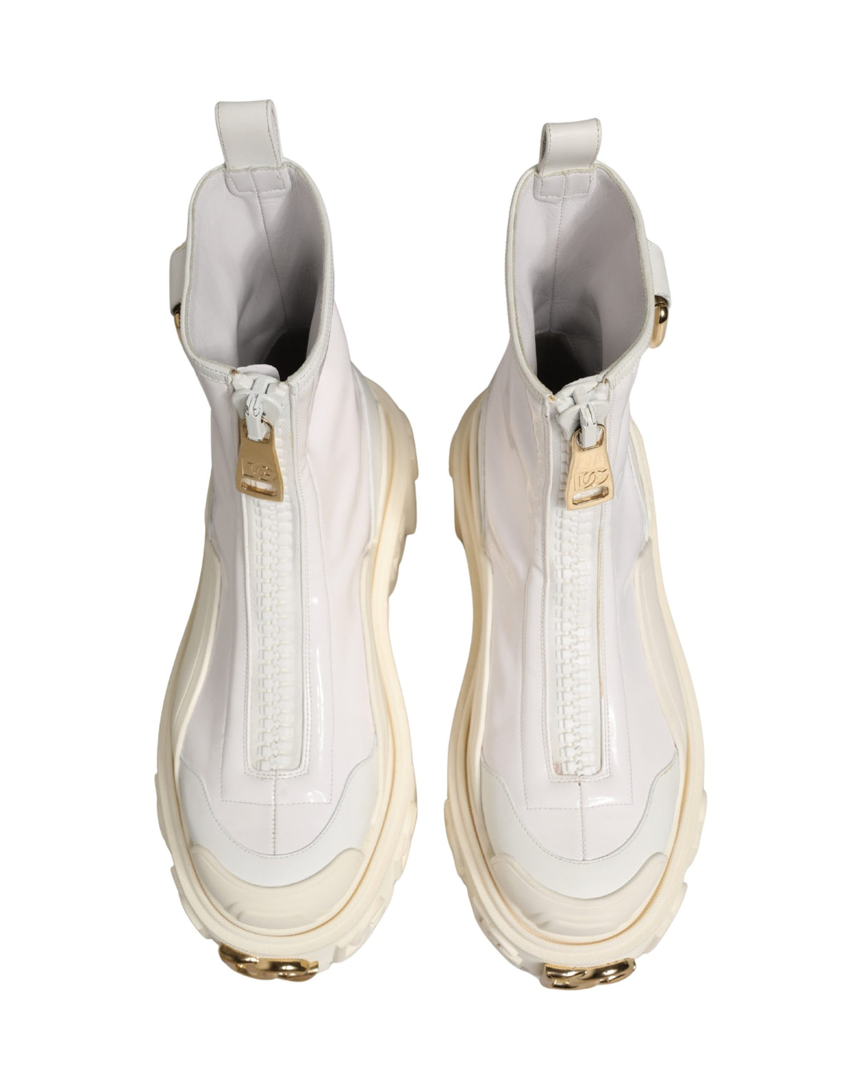 Dolce & Gabbana White Leather Rubber Logo Ankle Boots Women's Shoes