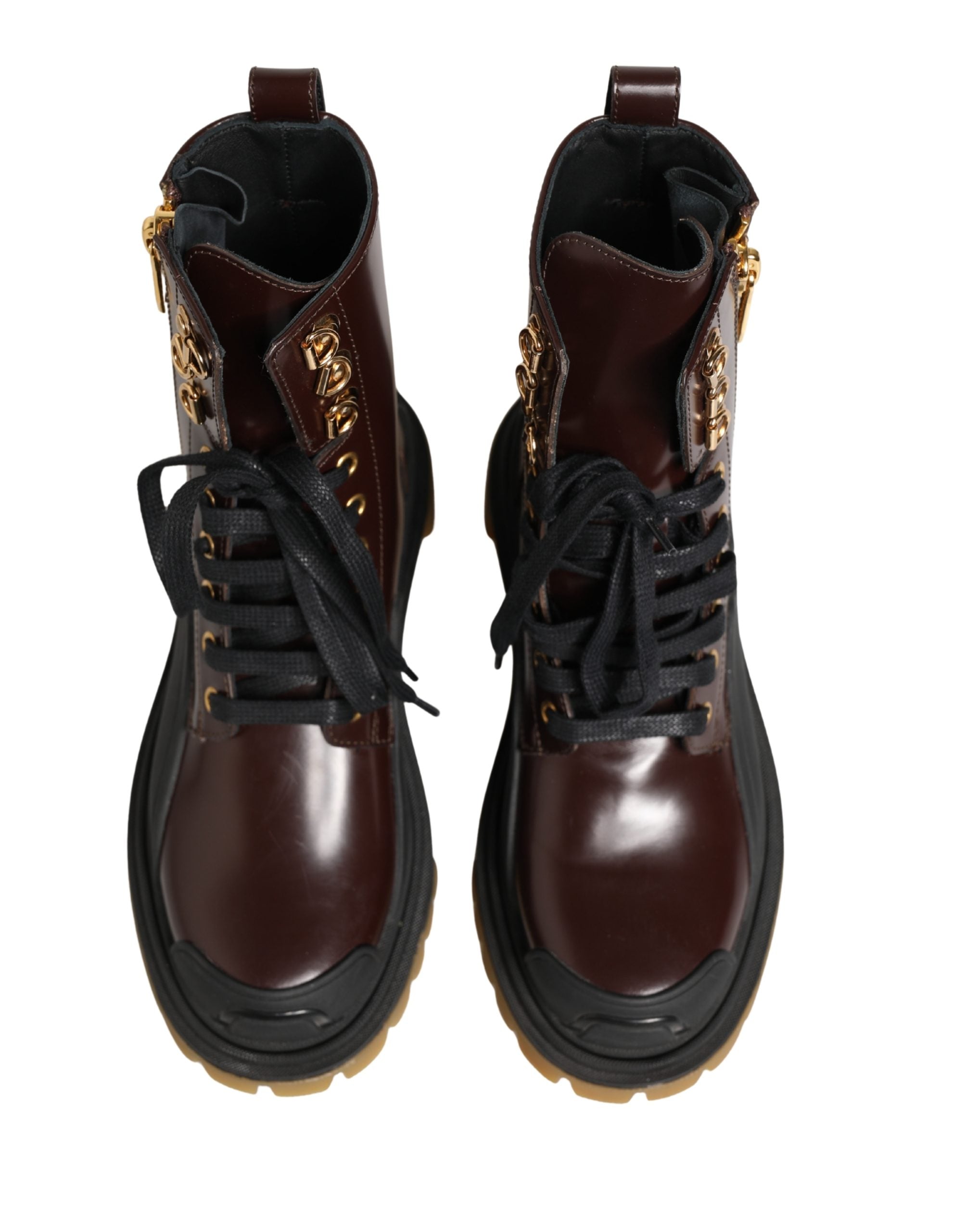 Dolce & Gabbana Maroon Leather Lace Up Biker Boots Women's Shoes (Pre-Owned)