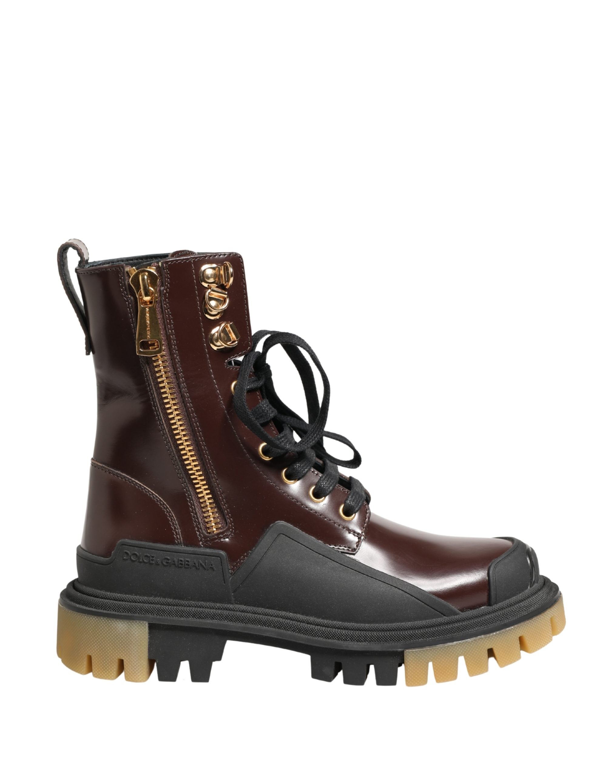 Dolce & Gabbana Maroon Leather Lace Up Biker Boots Women's Shoes (Pre-Owned)