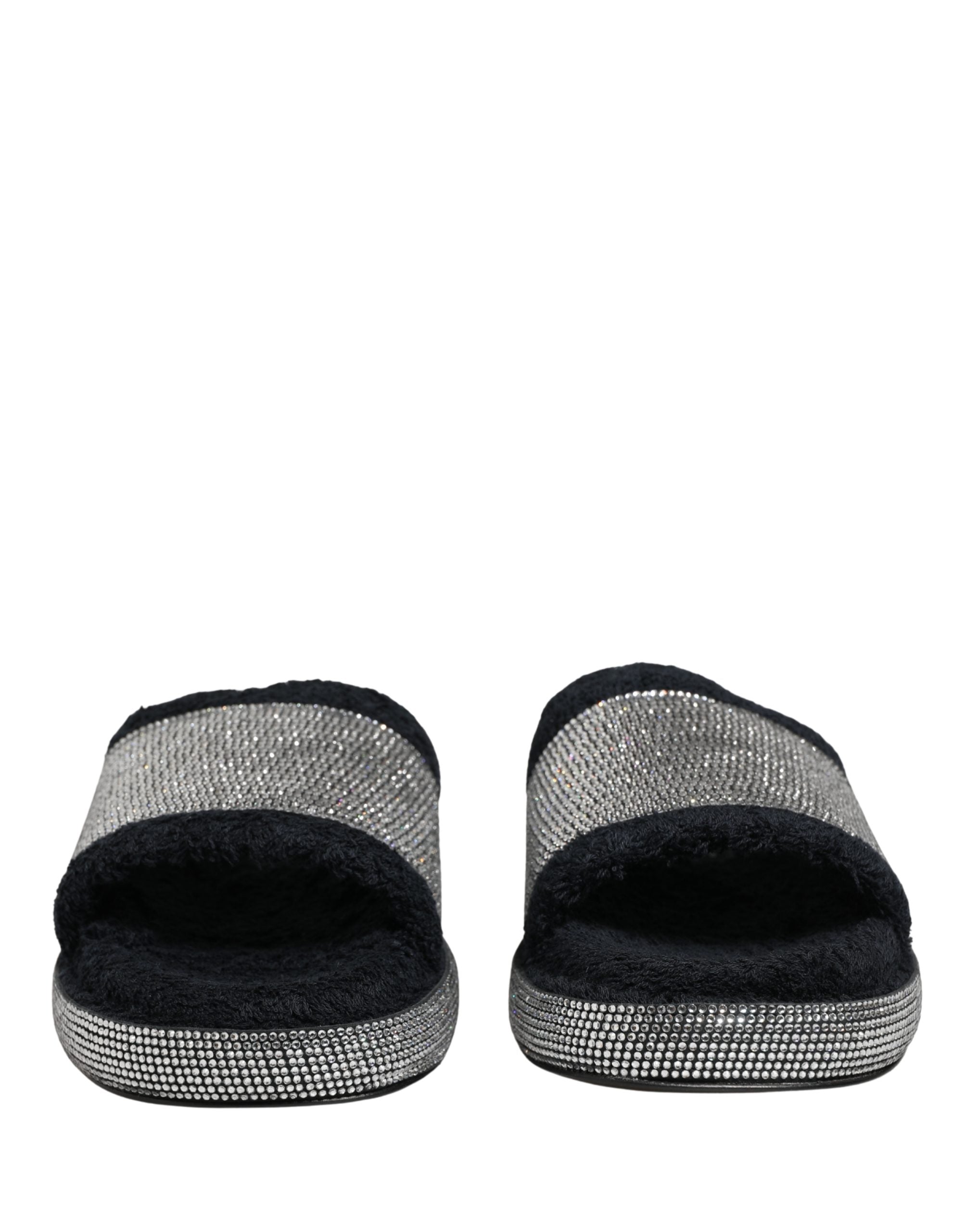 Dolce & Gabbana Black Crystal Embellished Platform Slides Women's Shoes