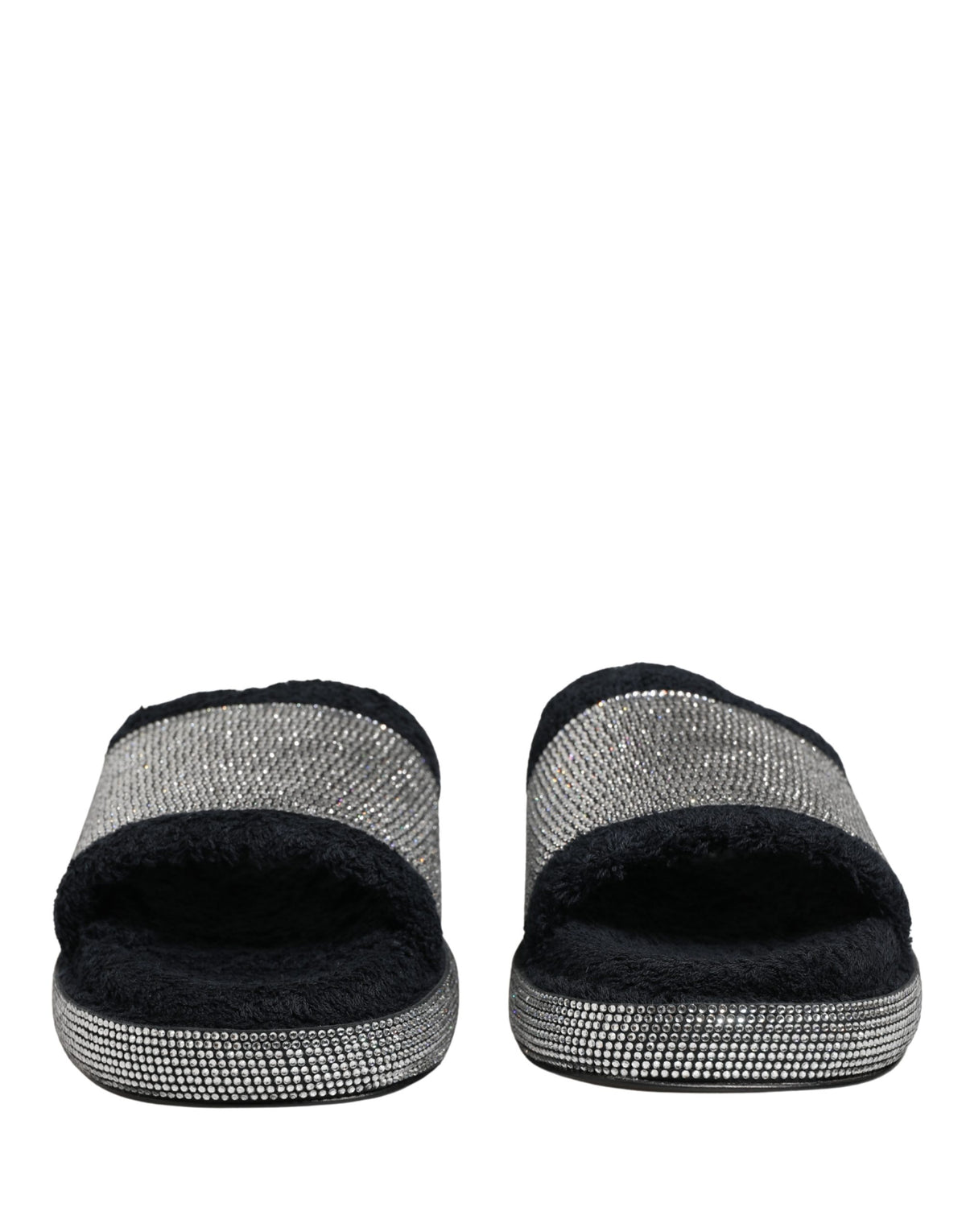 Dolce & Gabbana Black Crystal Embellished Platform Slides Women's Shoes