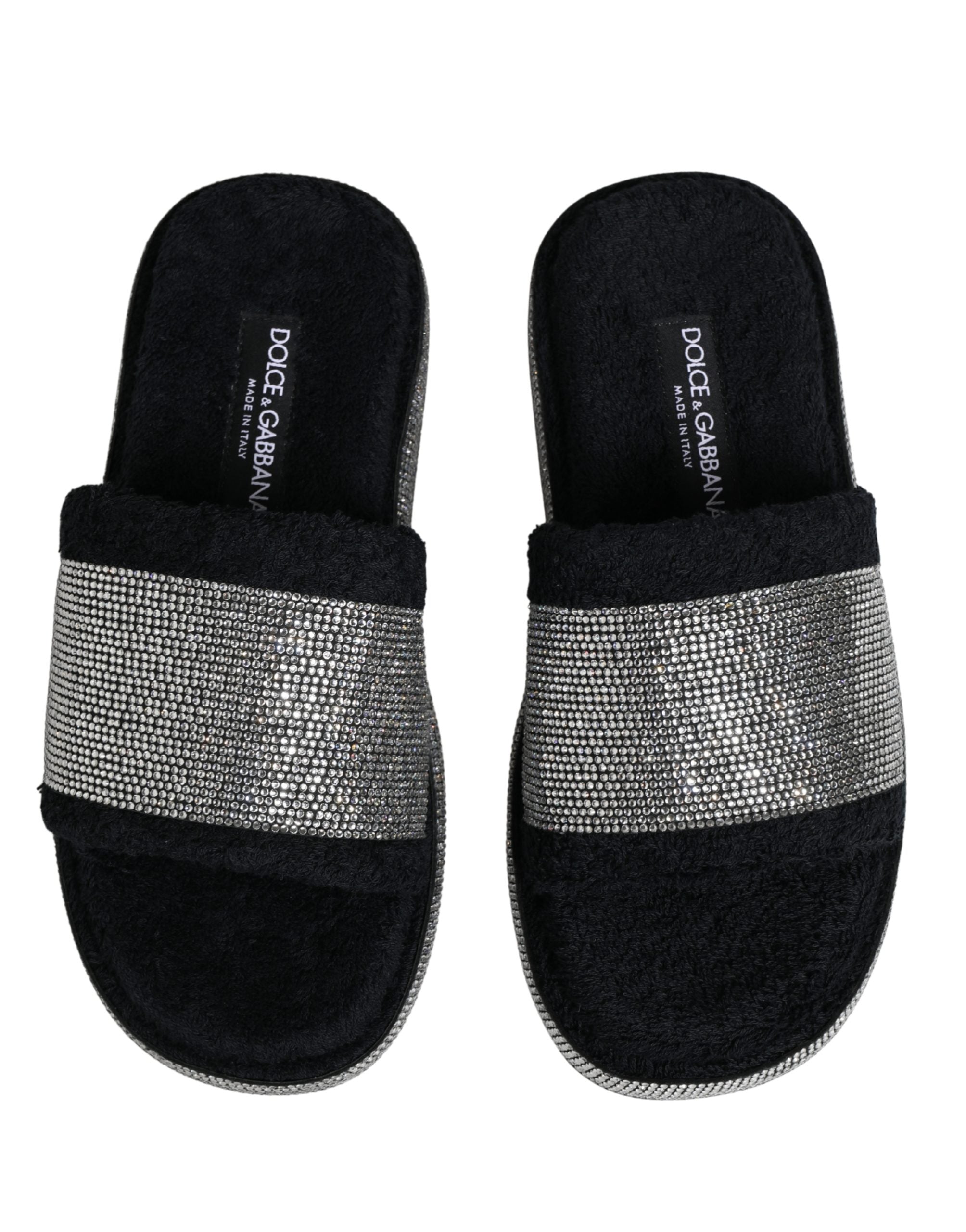Dolce & Gabbana Black Crystal Embellished Platform Slides Women's Shoes