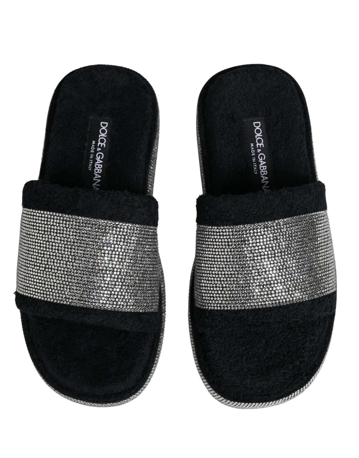 Dolce & Gabbana Black Crystal Embellished Platform Slides Women's Shoes