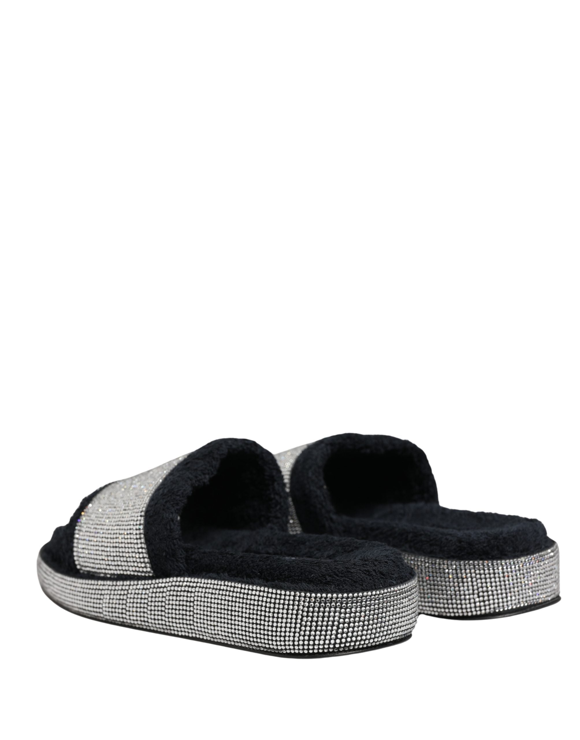 Dolce & Gabbana Black Crystal Embellished Platform Slides Women's Shoes