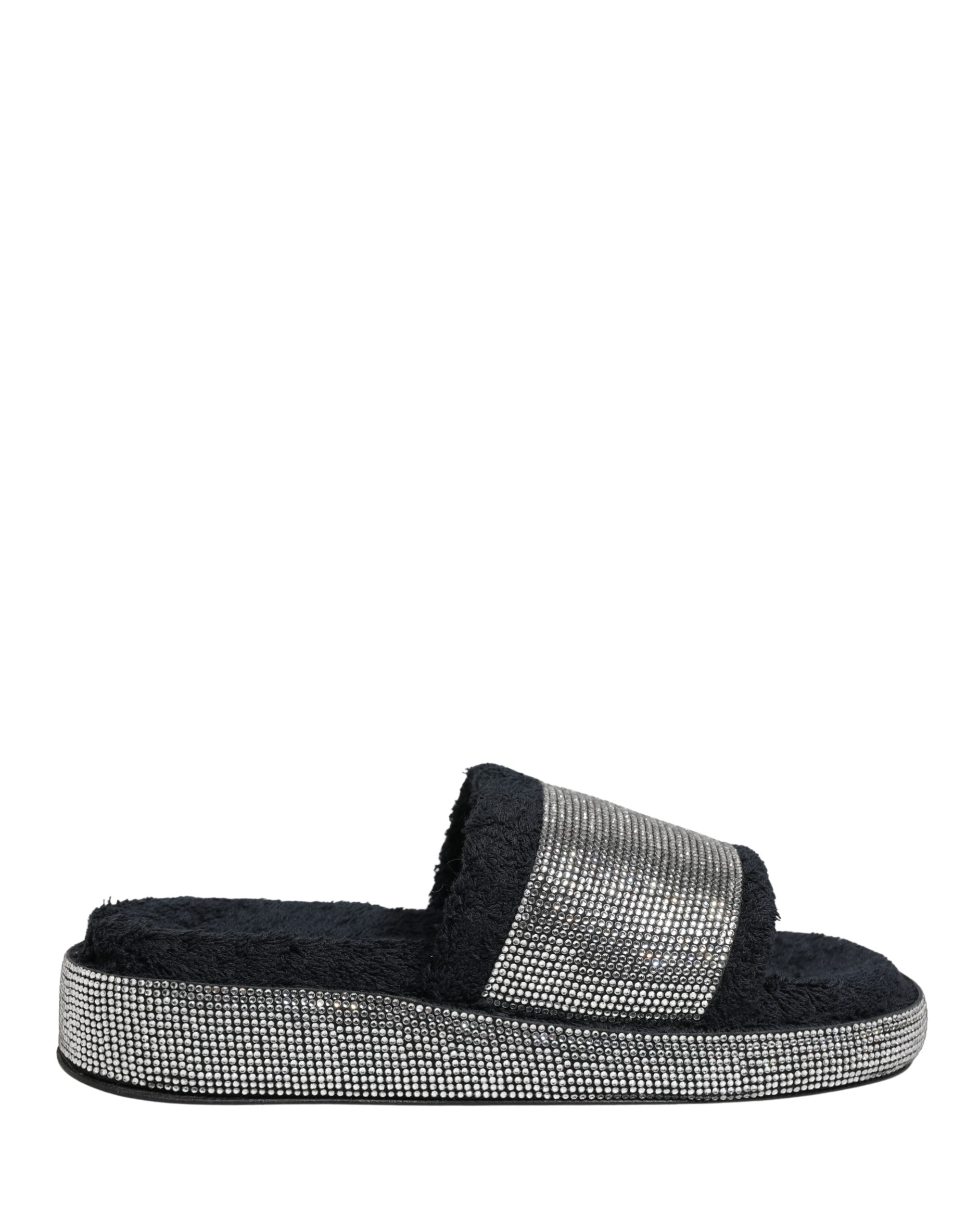 Dolce & Gabbana Black Crystal Embellished Platform Slides Women's Shoes