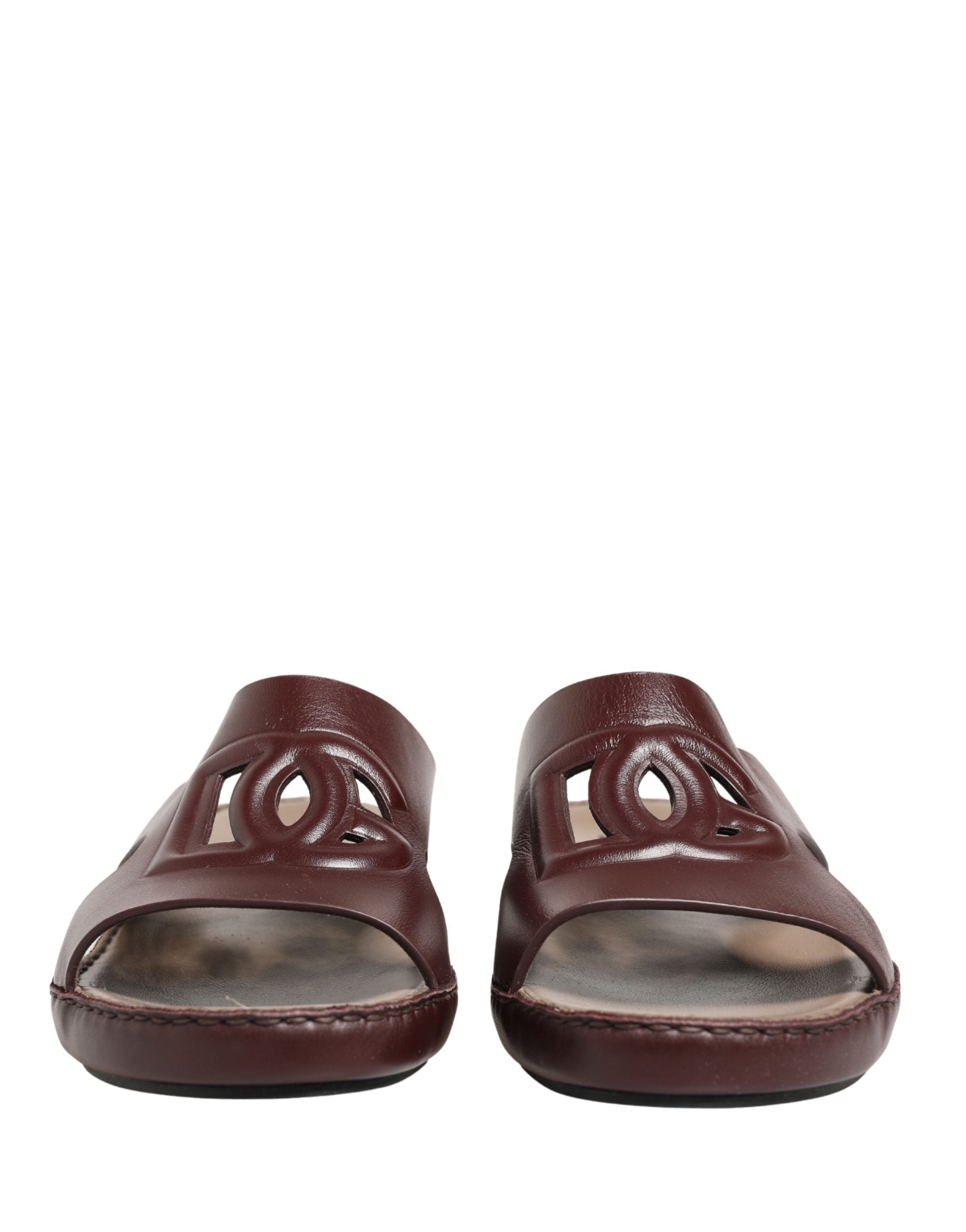 Dolce & Gabbana Maroon Leather Cutout DG Logo Sandals Women's Shoes