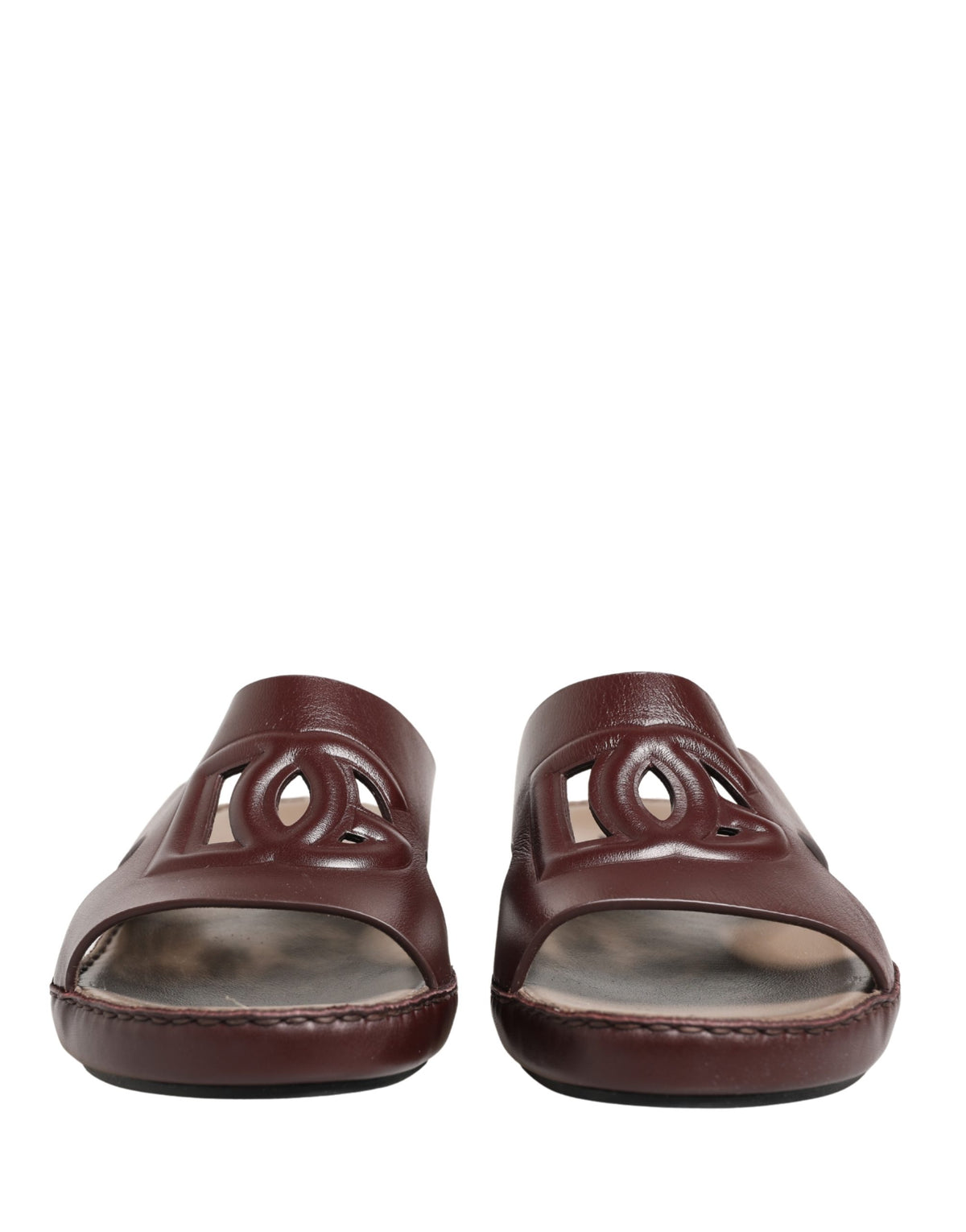 Dolce & Gabbana Maroon Leather Cutout DG Logo Sandals Women's Shoes