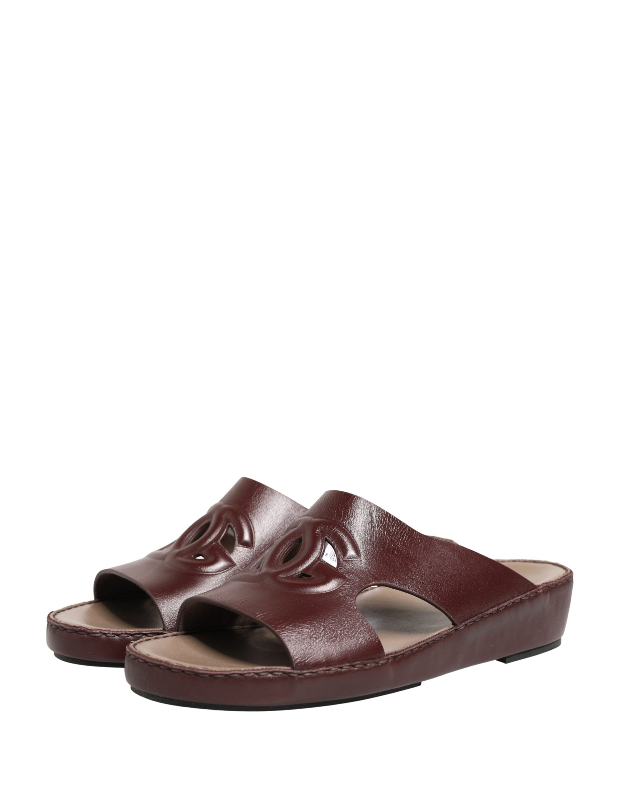 Dolce & Gabbana Maroon Leather Cutout DG Logo Sandals Women's Shoes