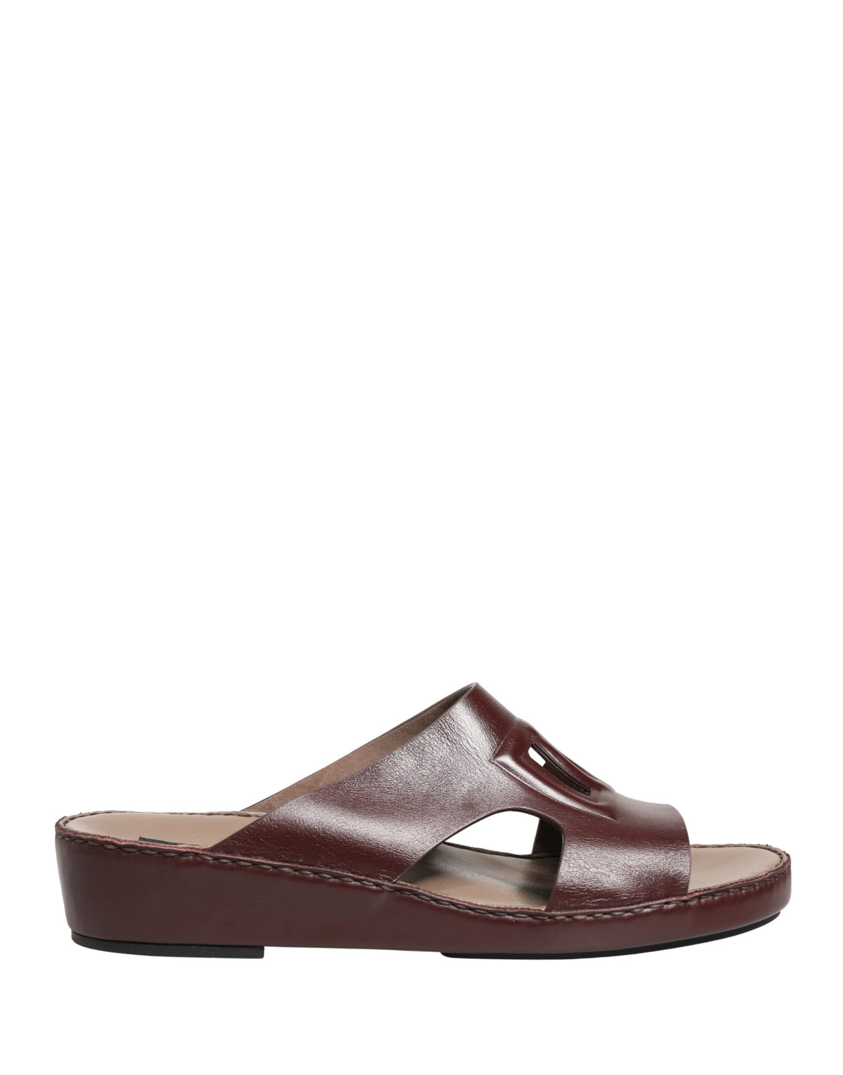 Dolce & Gabbana Maroon Leather Cutout DG Logo Sandals Women's Shoes