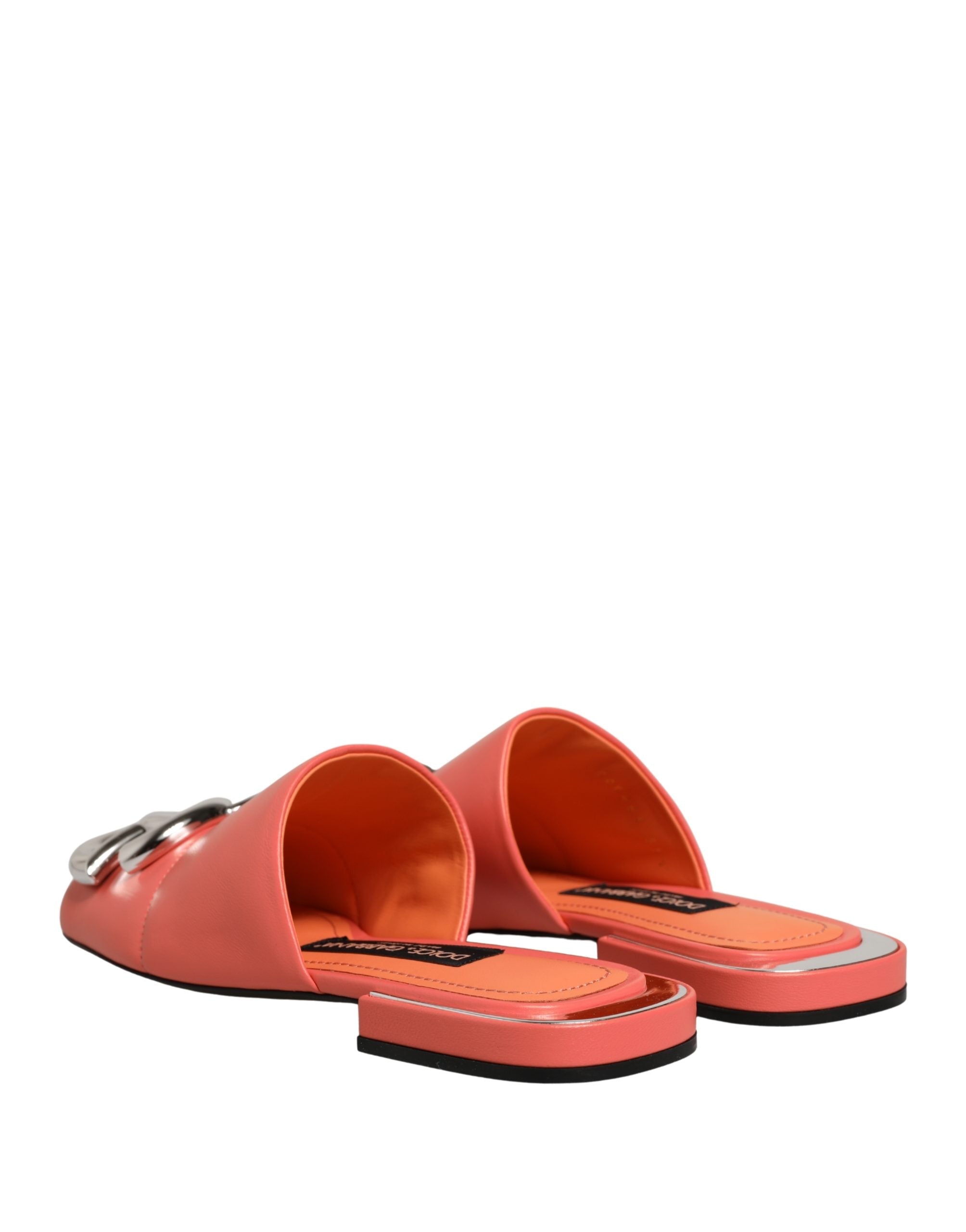 Dolce & Gabbana Orange DG Logo Leather Flats Sandals Women's Shoes