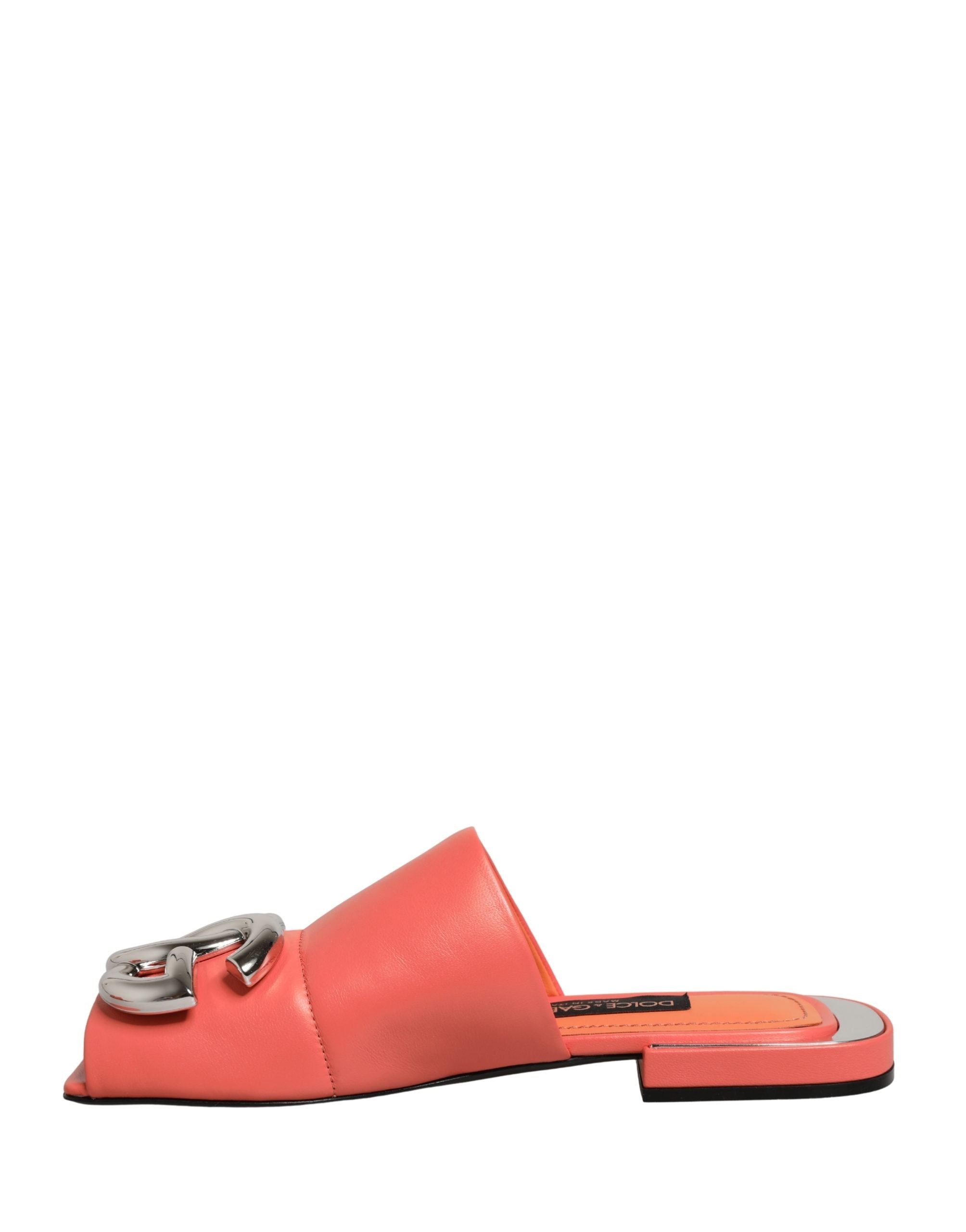 Dolce & Gabbana Orange DG Logo Leather Flats Sandals Women's Shoes