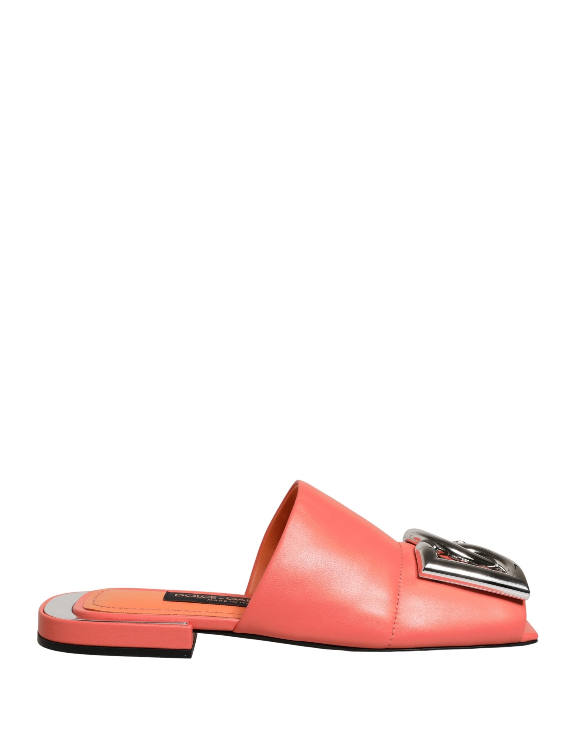Dolce & Gabbana Orange DG Logo Leather Flats Sandals Women's Shoes