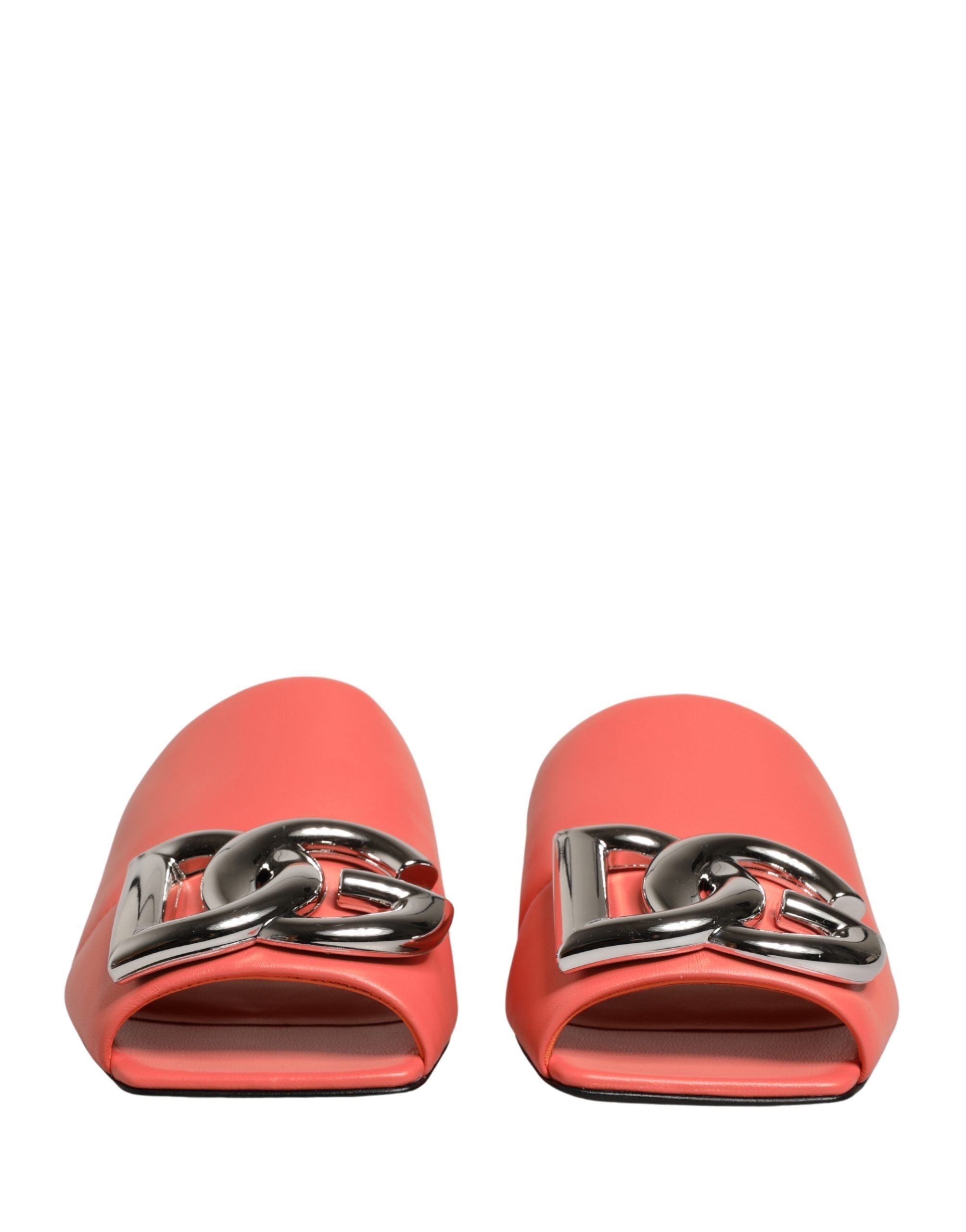 Dolce & Gabbana Orange DG Logo Leather Flats Sandals Women's Shoes
