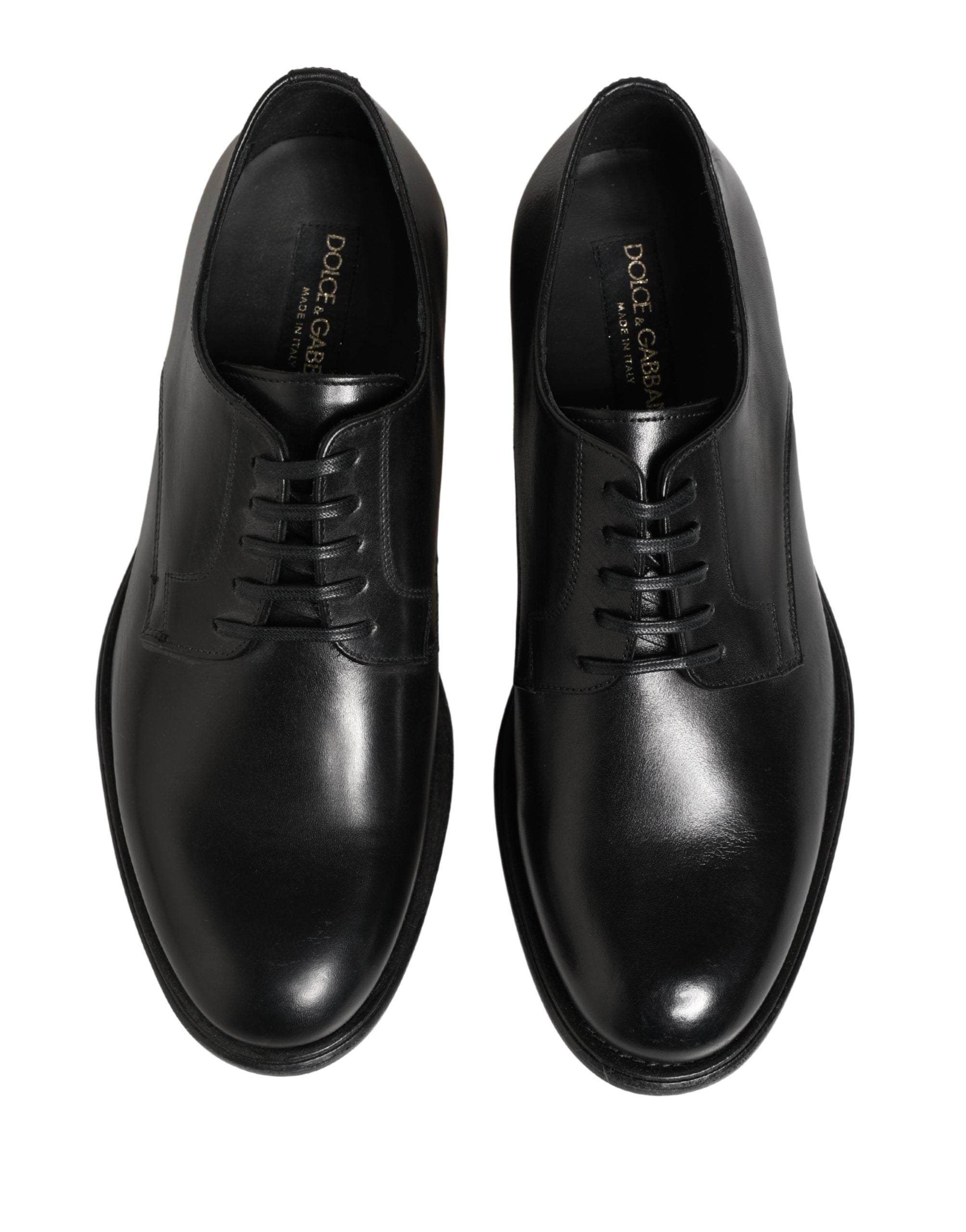 Dolce & Gabbana Black Calfskin Leather Derby Men Dress Men's Shoes (Pre-Owned)