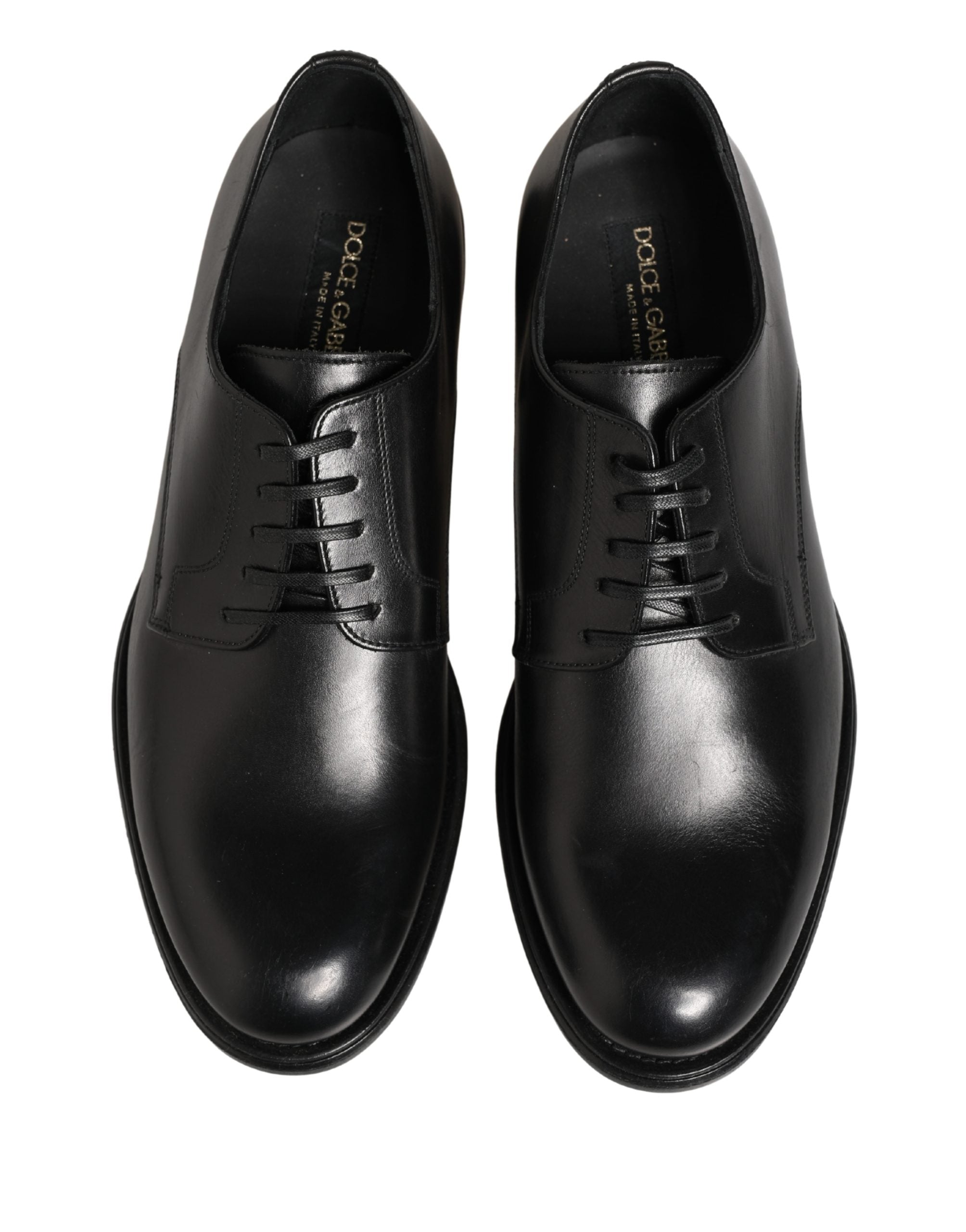 Dolce & Gabbana Black Calfskin Leather Derby Men Dress Men's Shoes (Pre-Owned)