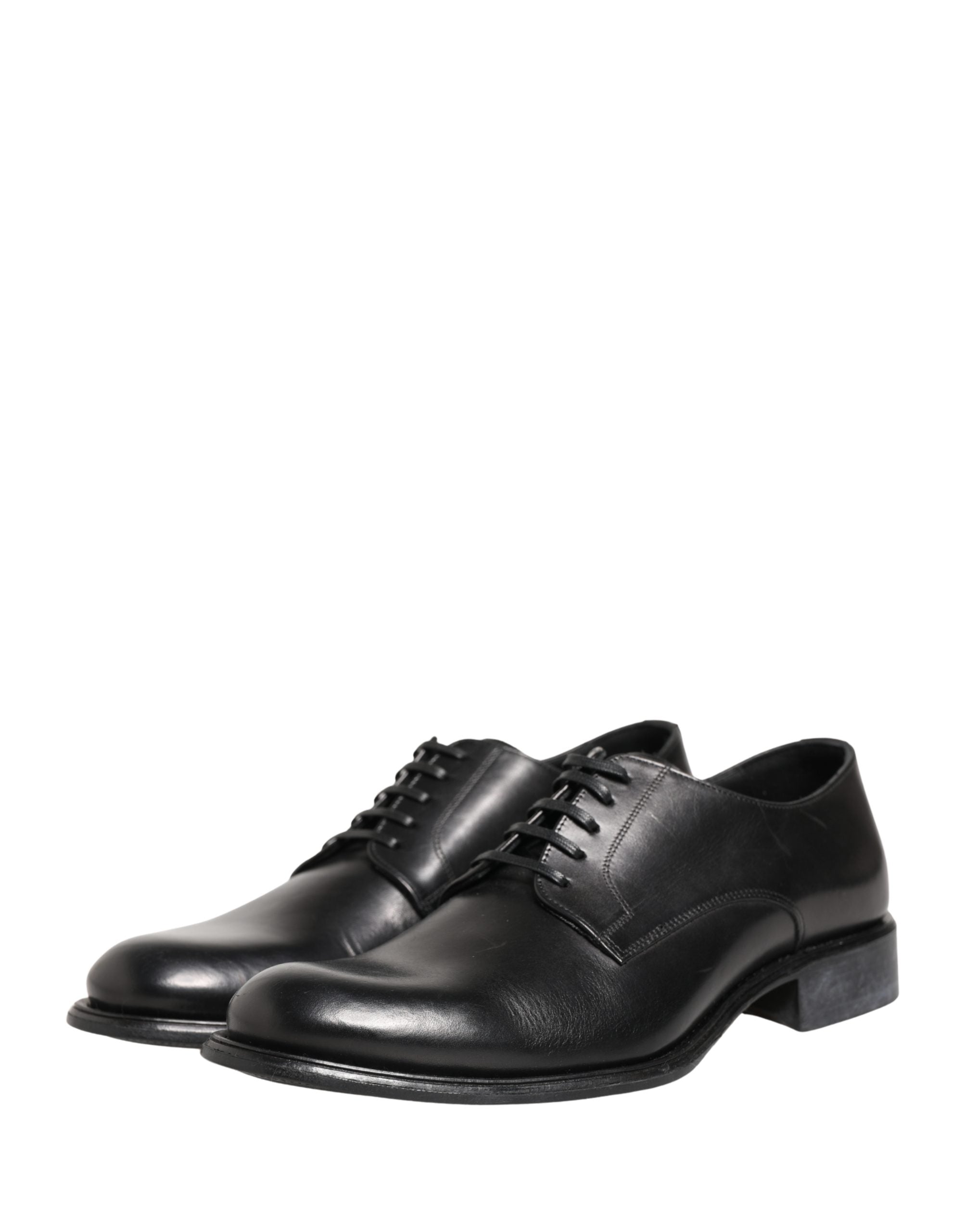 Dolce & Gabbana Black Calfskin Leather Derby Men Dress Men's Shoes (Pre-Owned)