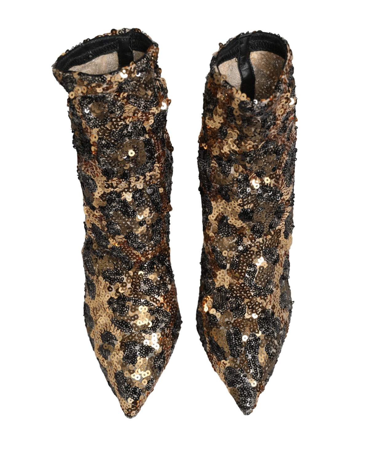 Dolce & Gabbana Gold Leopard Sequin Sock Ankle Boots Women's Shoes