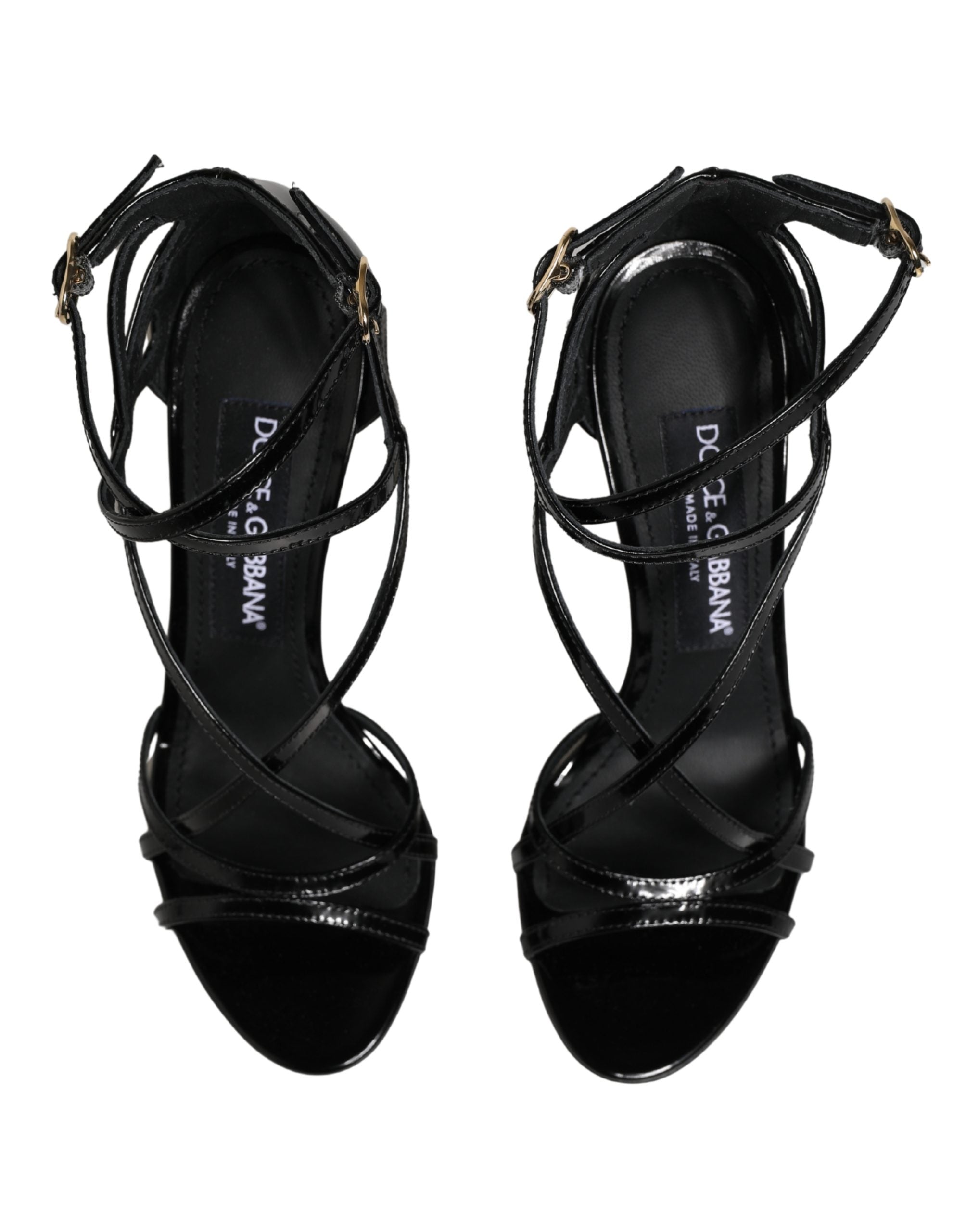 Dolce & Gabbana Black Leather Stiletto Heel Sandals Women's Shoes