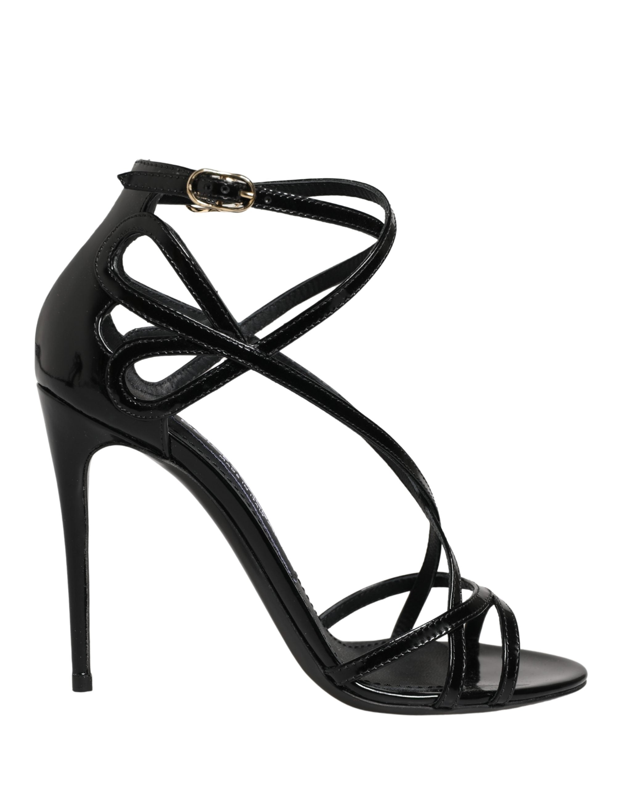 Dolce & Gabbana Black Leather Stiletto Heel Sandals Women's Shoes
