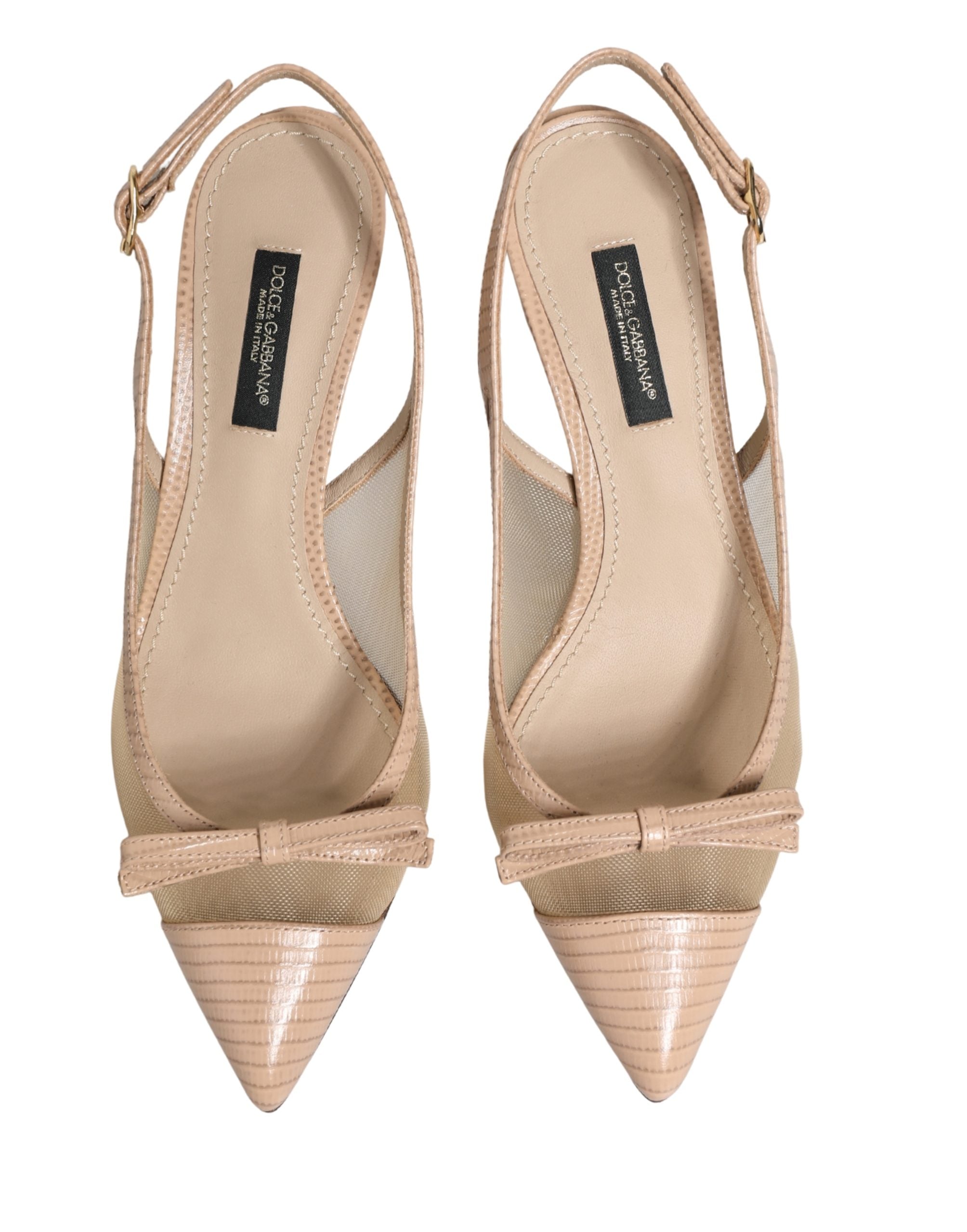 Dolce & Gabbana Beige Lori Mesh Leather Slingback Sandals Women's Shoes