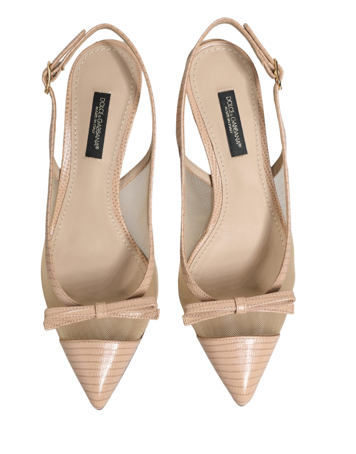 Dolce & Gabbana Beige Lori Mesh Leather Slingback Sandals Women's Shoes