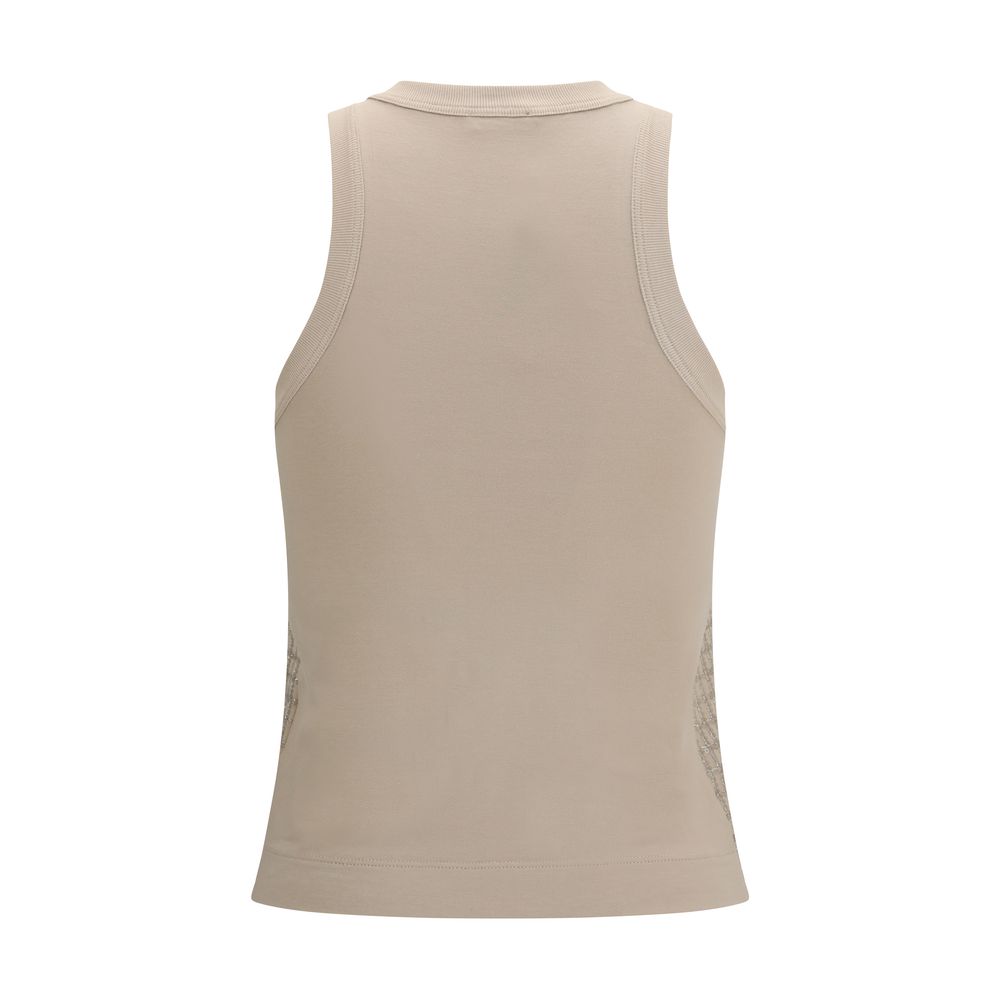 Brunello Cucinelli Beige Cotton Sleeveles Women's T-Shirt