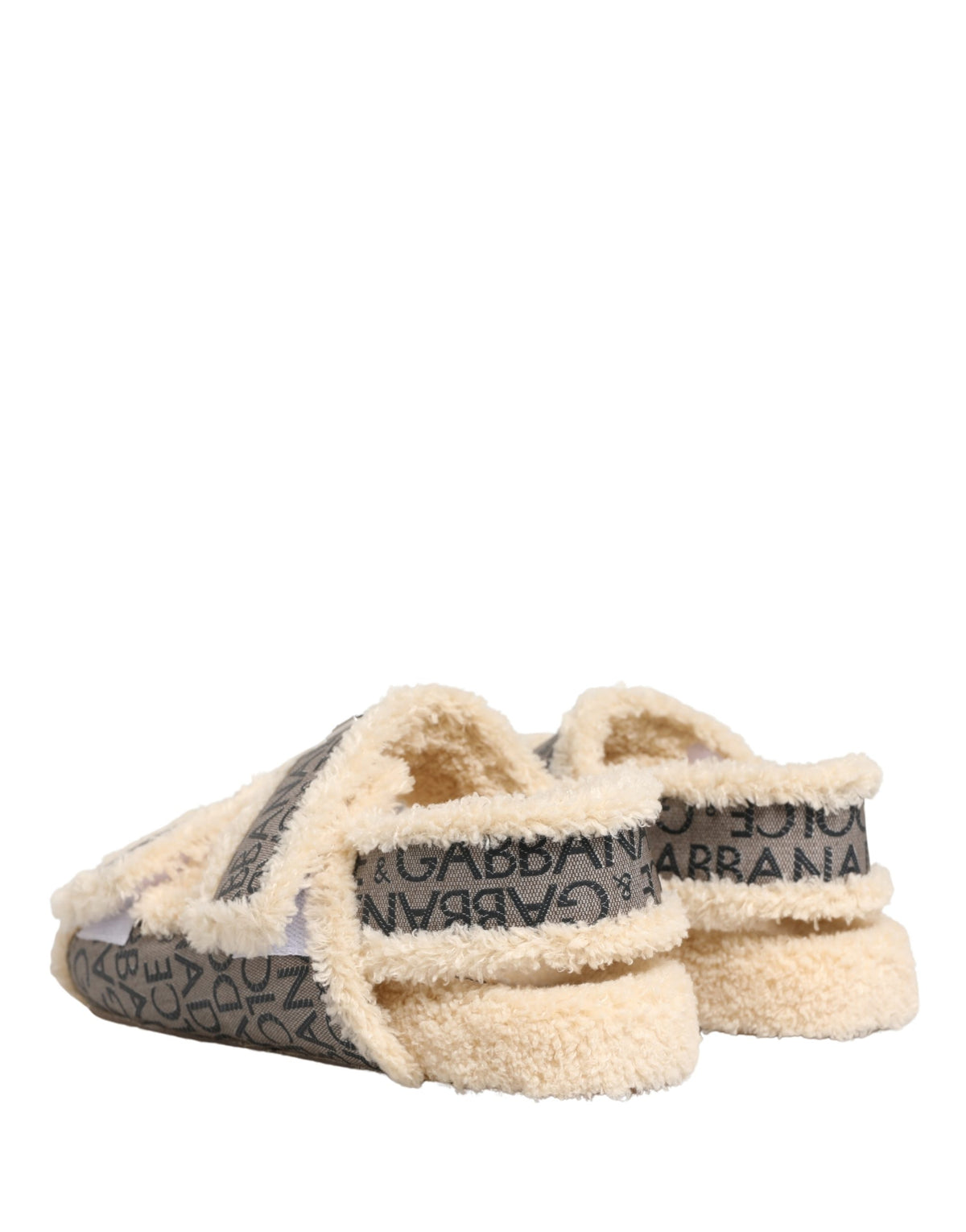Dolce & Gabbana Beige Faux Fur Logo Print Flats Sandals Men's Shoes