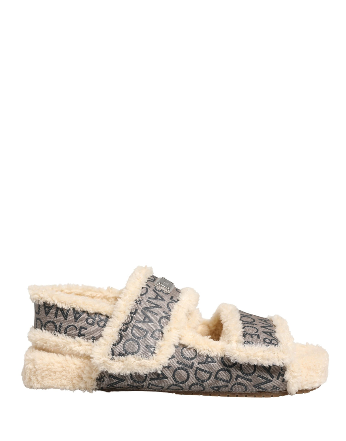 Dolce & Gabbana Beige Faux Fur Logo Print Flats Sandals Men's Shoes