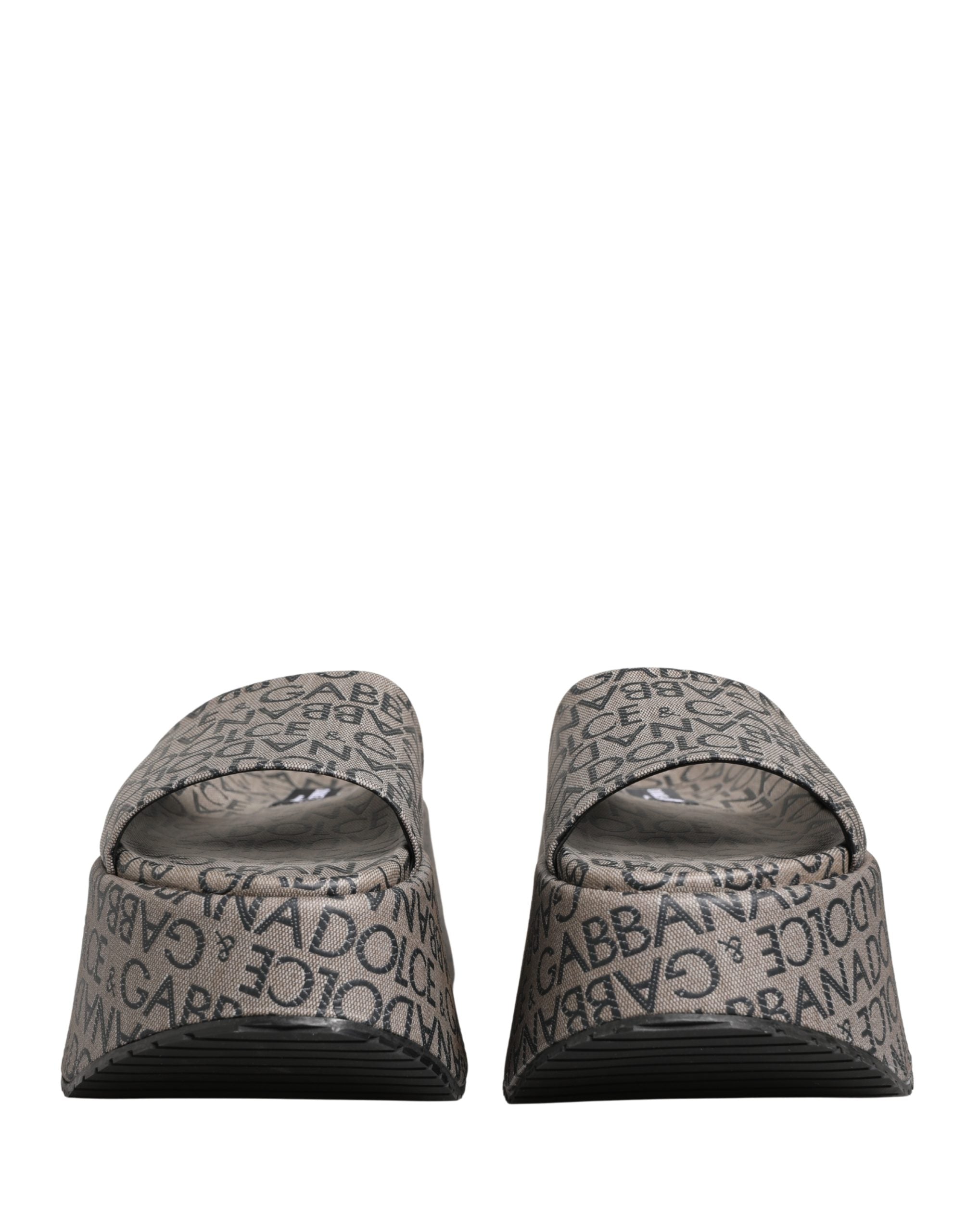 Dolce & Gabbana Gray Leather Monogram Logo Sandals Men's Shoes