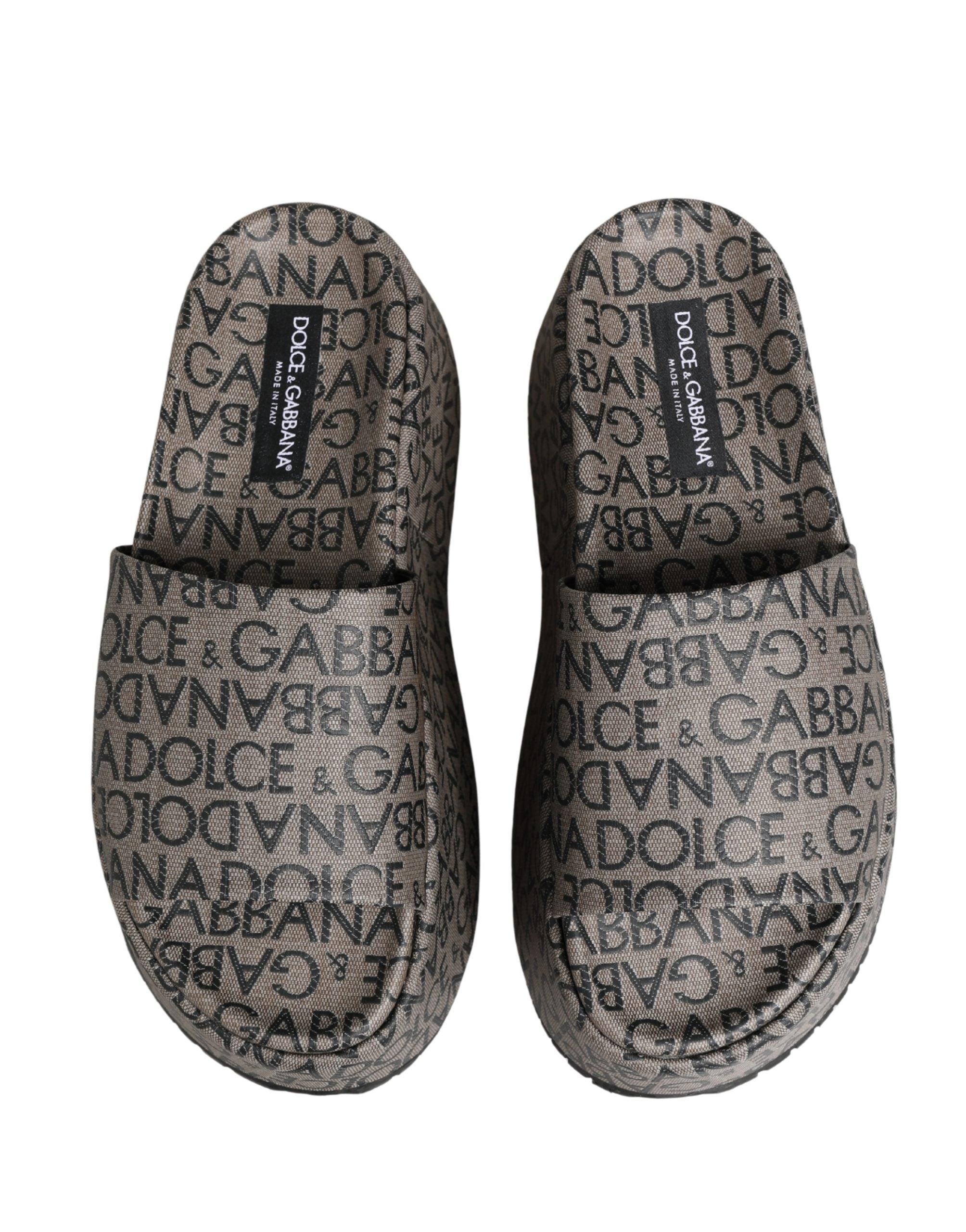 Dolce & Gabbana Gray Leather Monogram Logo Sandals Men's Shoes