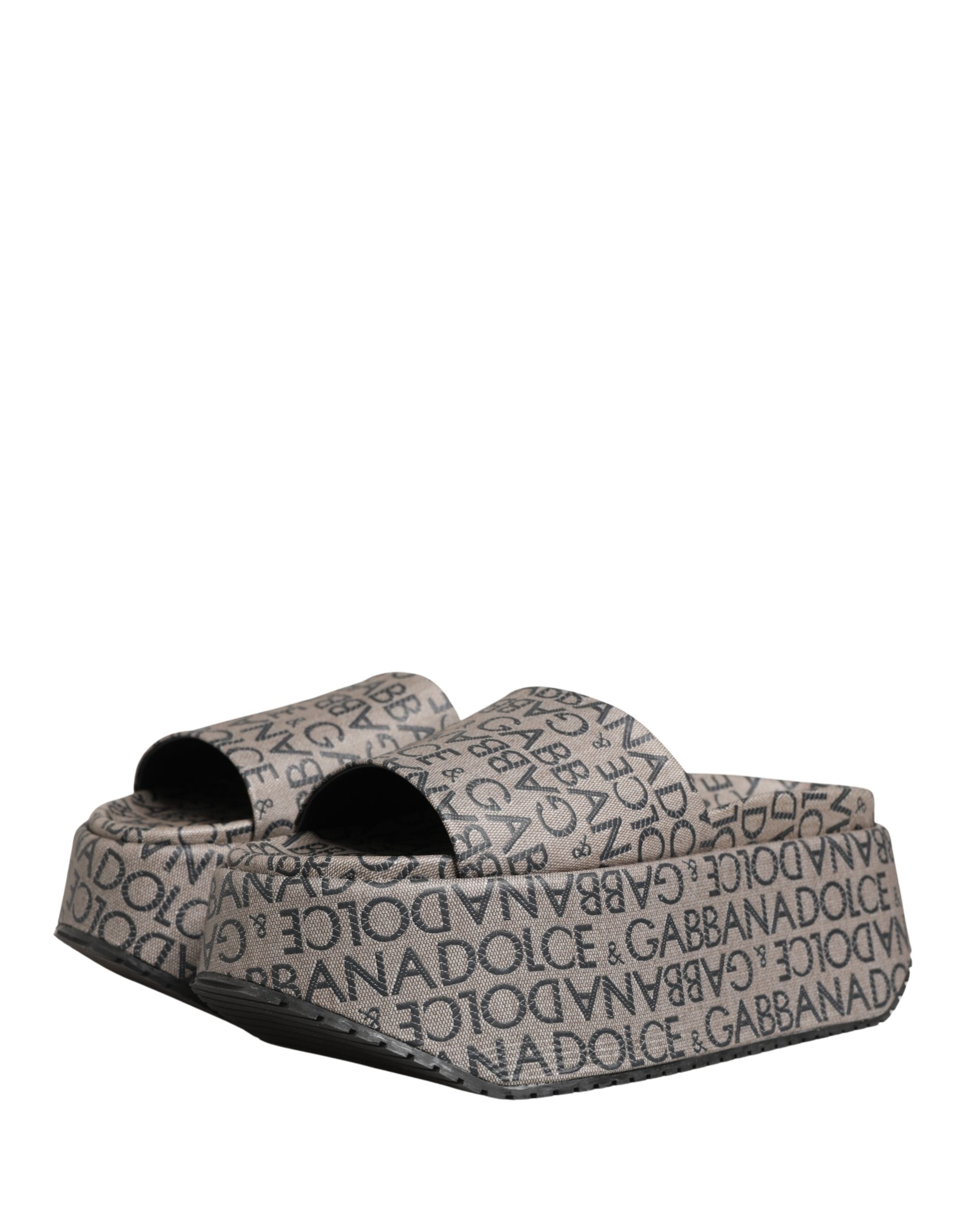 Dolce & Gabbana Gray Leather Monogram Logo Sandals Men's Shoes