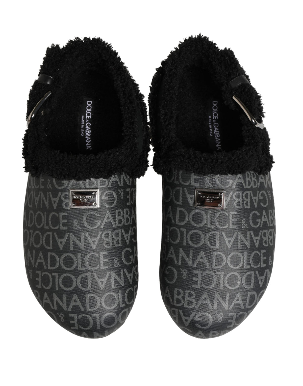Dolce & Gabbana Gray Faux Fur Jacquard Mules Sandals Men's Shoes