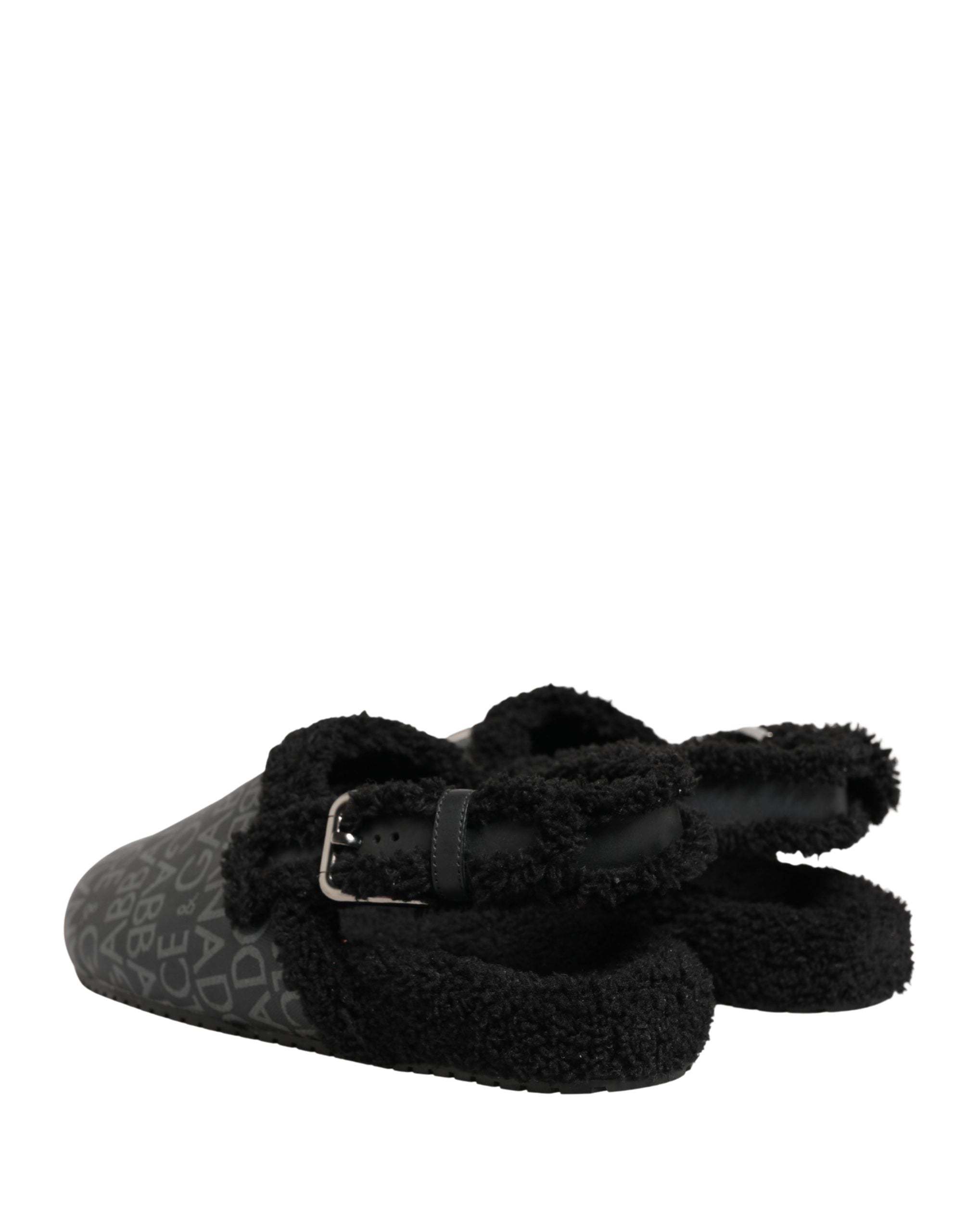 Dolce & Gabbana Gray Faux Fur Jacquard Mules Sandals Men's Shoes
