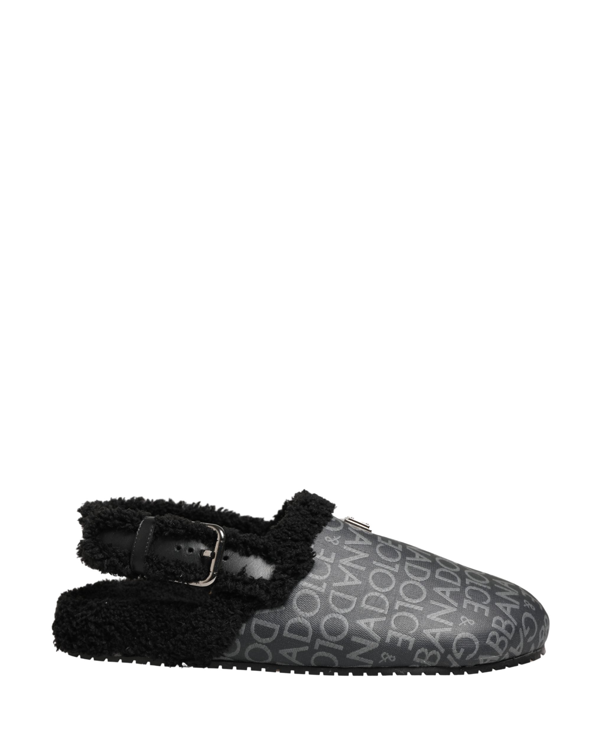 Dolce & Gabbana Gray Faux Fur Jacquard Mules Sandals Men's Shoes