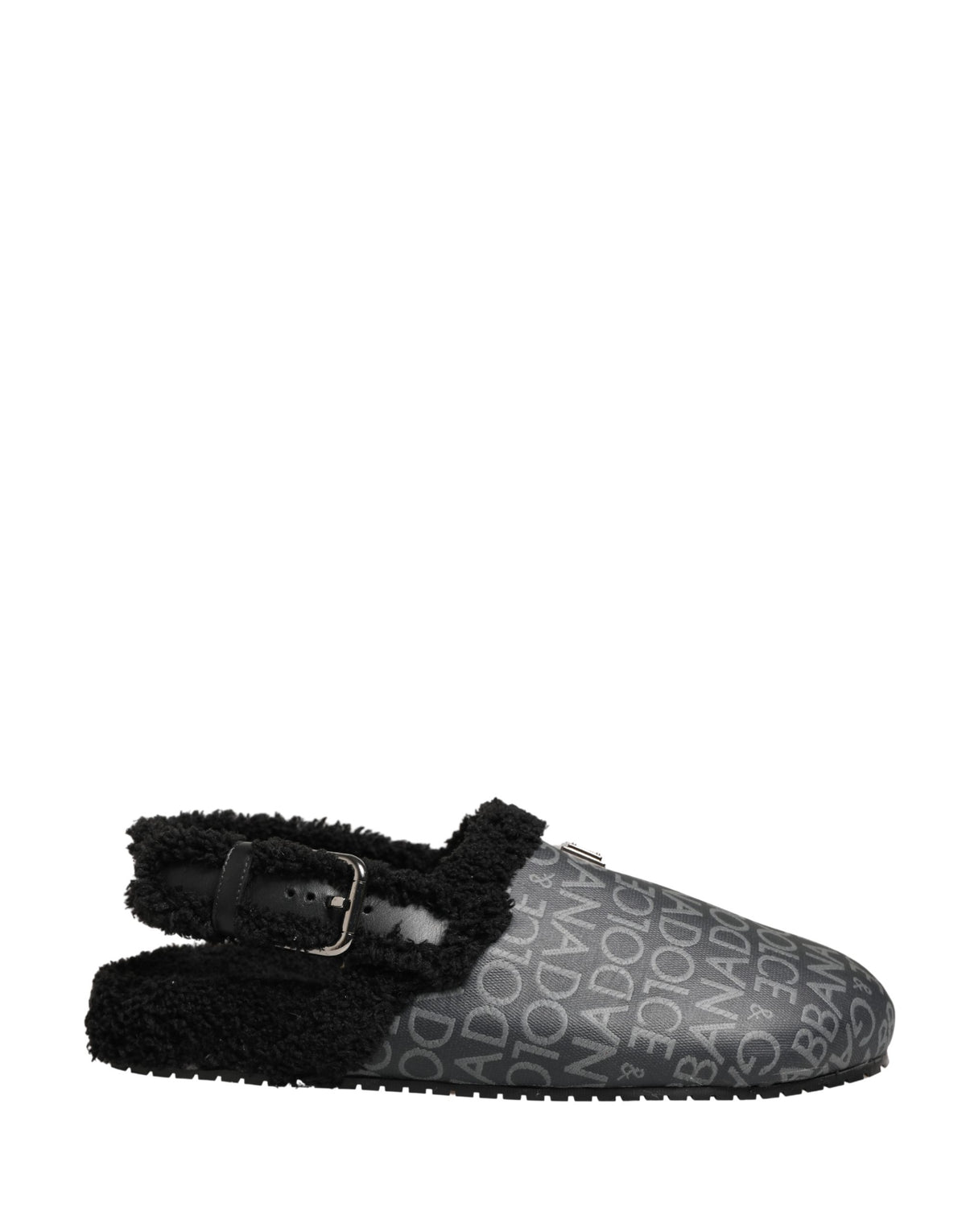 Dolce & Gabbana Gray Faux Fur Jacquard Mules Sandals Men's Shoes