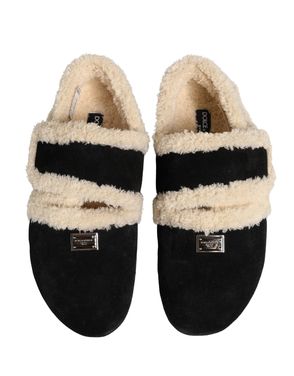 Dolce & Gabbana Beige Black Faux Fur Flats Men Sandals Men's Shoes