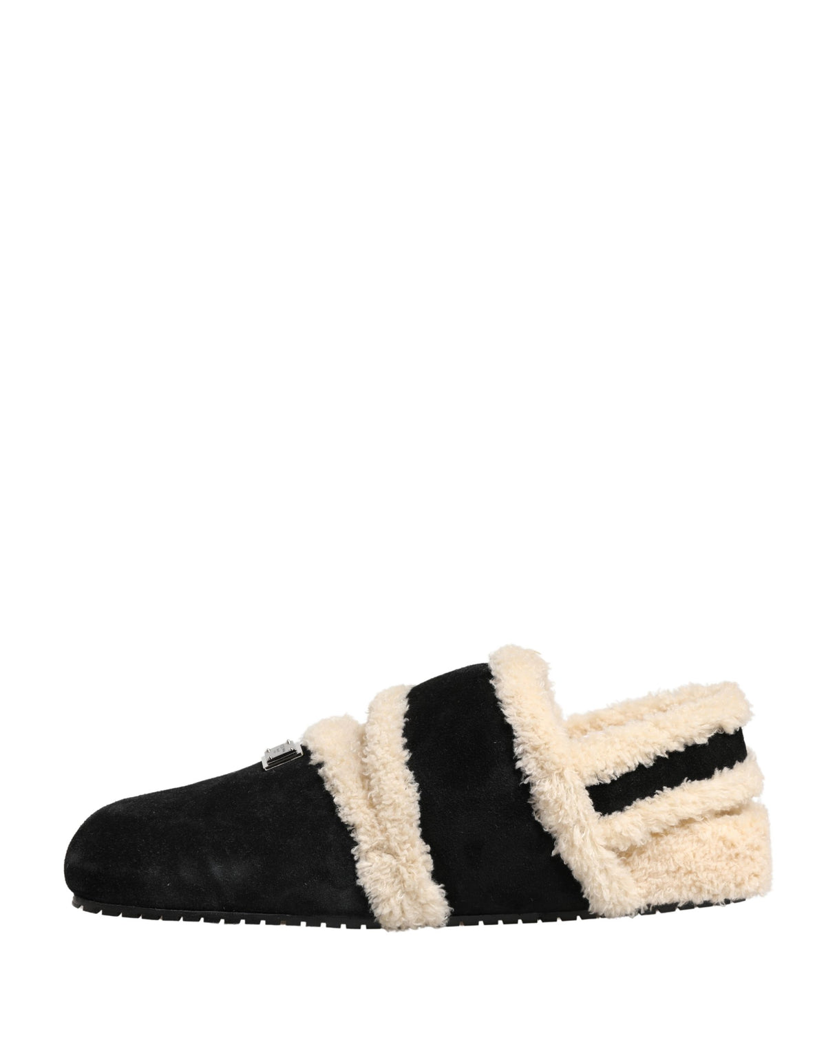 Dolce & Gabbana Beige Black Faux Fur Flats Men Sandals Men's Shoes