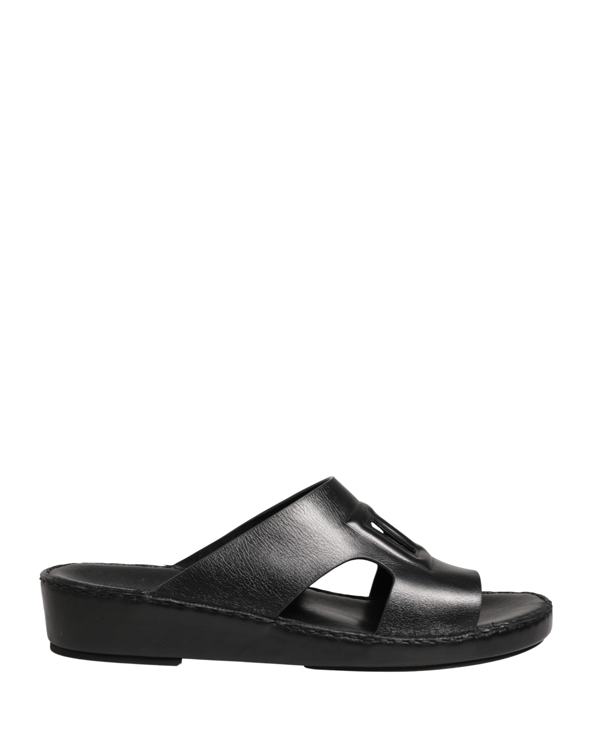 Dolce & Gabbana Black Leather Cutout DG Logo Sandals Men's Shoes